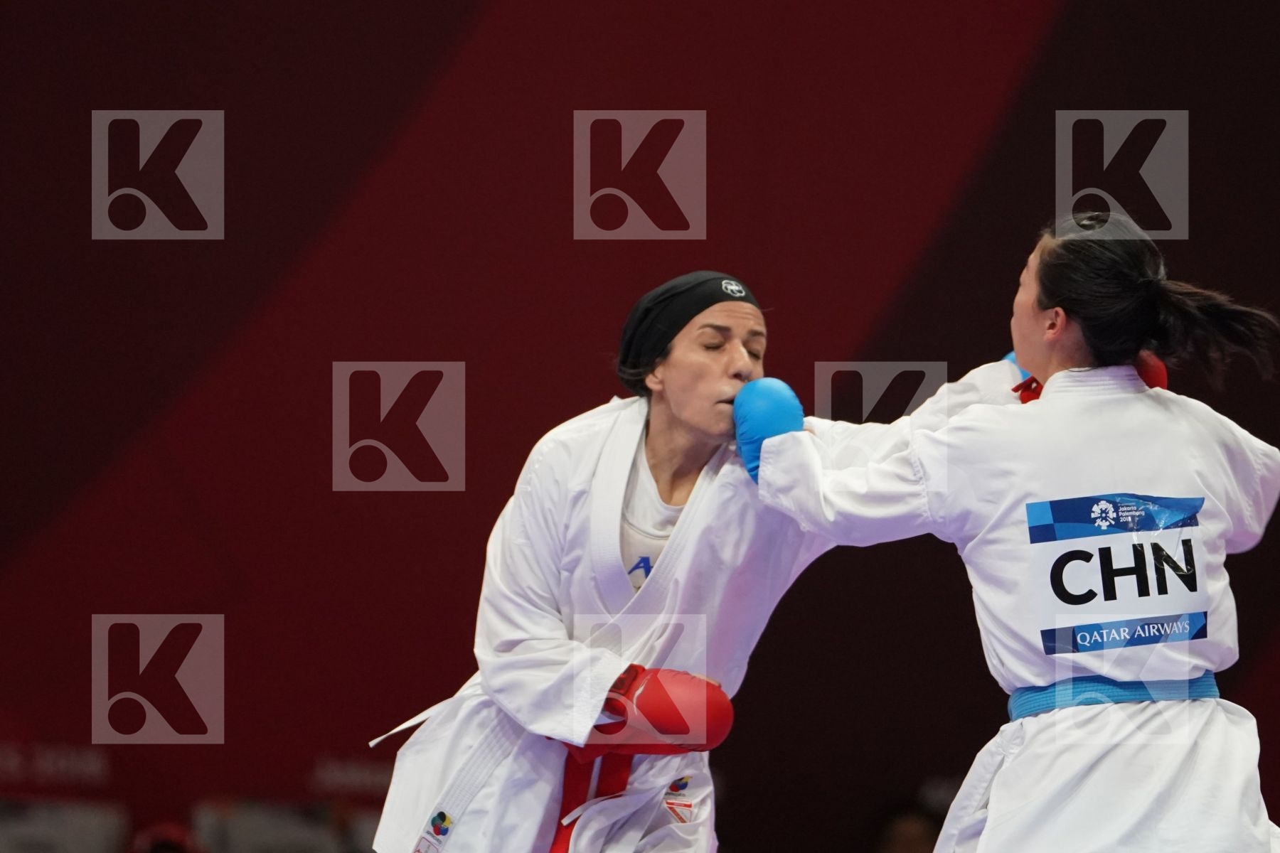 JIAMEI DING (CHINA) vs TARAVAT KHAKSAR (ISLAMIC REPUBLIC OF IRAN) in Senior Kumite -55 Kg - Qualification