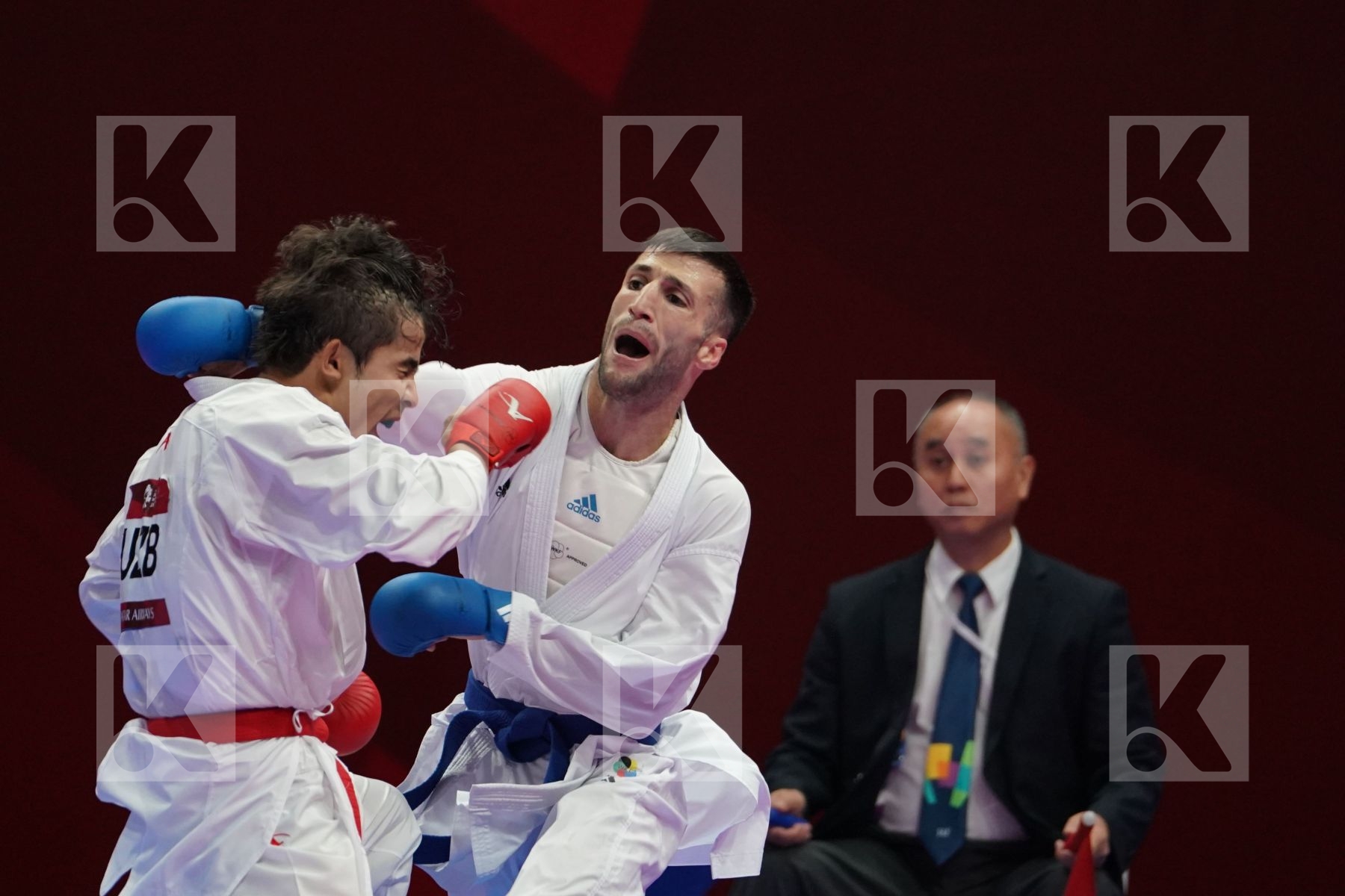 SADRIDDIN SAYMATOV (UZBEKISTAN) vs AMIR MAHDI ZADEH (ISLAMIC REPUBLIC OF IRAN) in Senior Kumite -60 Kg - Qualification