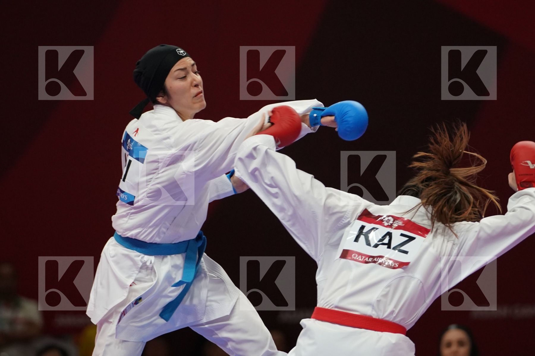 GUZALIYA GAFUROVA (KAZAKHSTAN) vs PEGAH ZANGENEHKARKOOTI (ISLAMIC REPUBLIC OF IRAN) in Senior Kumite Ð 68 Kg - Qualification