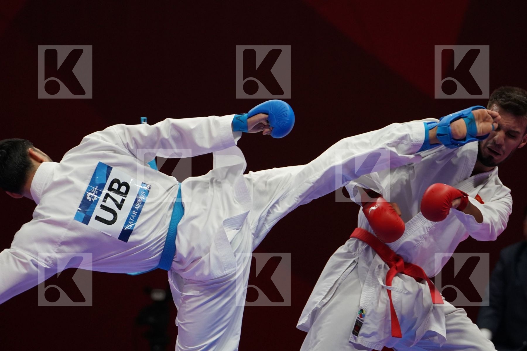 GIANZHALI ABASOV (KYRGYZSTAN) vs SHAKHBOZ AKHATOV (UZBEKISTAN) in Senior Kumite Ð 84 Kg - Qualification