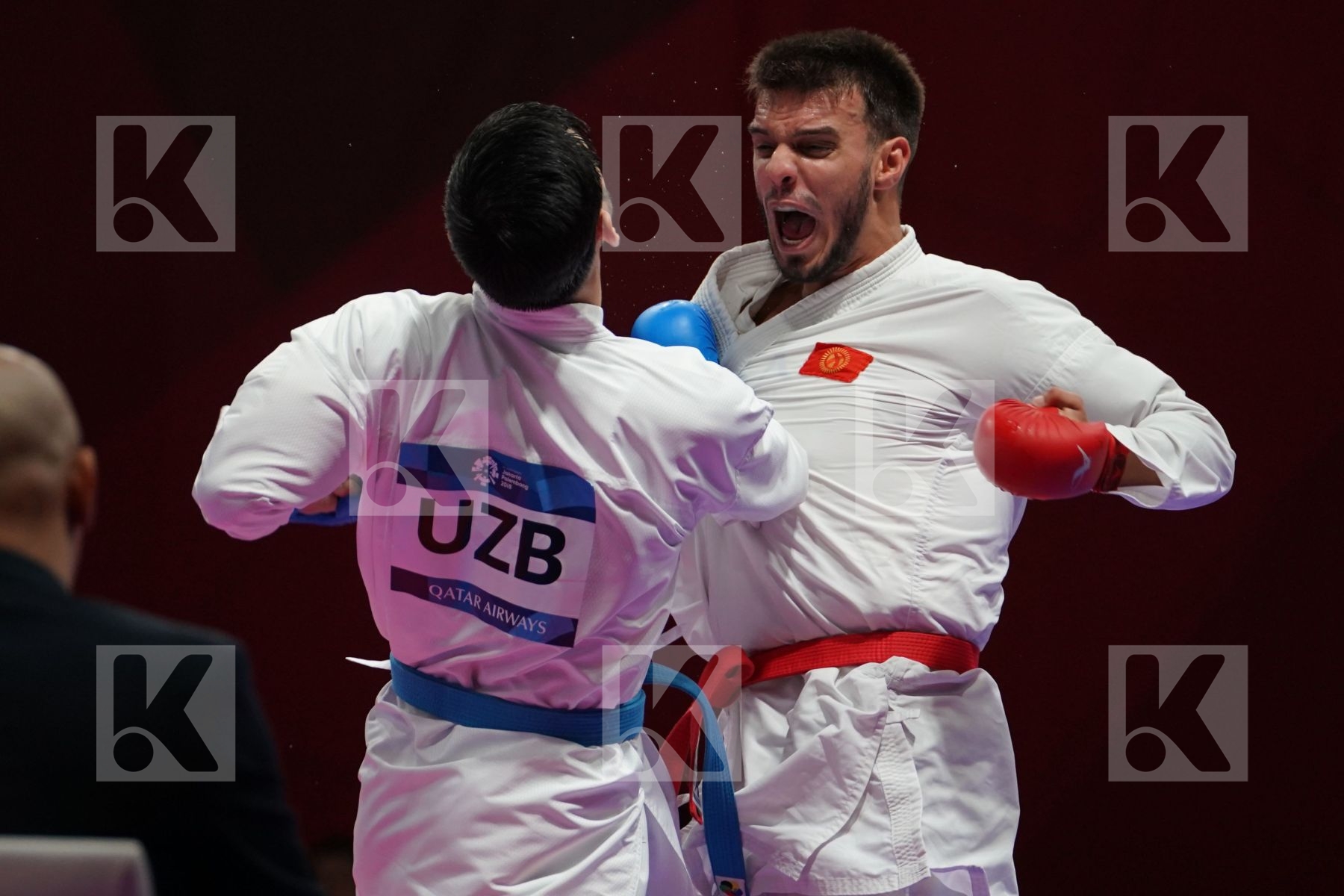GIANZHALI ABASOV (KYRGYZSTAN) vs SHAKHBOZ AKHATOV (UZBEKISTAN) in Senior Kumite Ð 84 Kg - Qualification