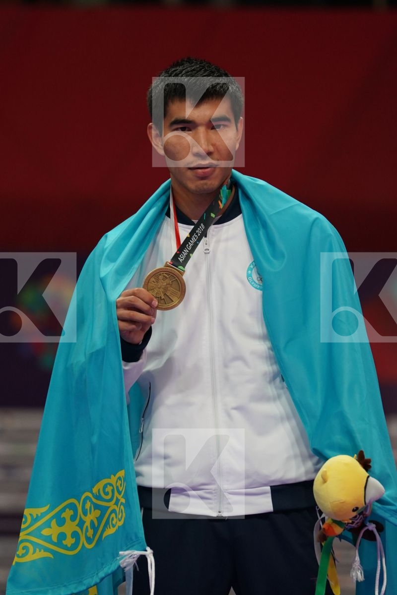 MINH PHUNG NGUYEN (VIETNAM), SAJAD GANJZADEH (ISLAMIC REPUBLIC OF IRAN), TAREG ALI HAMEDI (SAUDI ARABIA), DANIYAR YULDASHEV (KAZAKHSTAN) in Senior Kumite 84+ Kg - podium ceremony