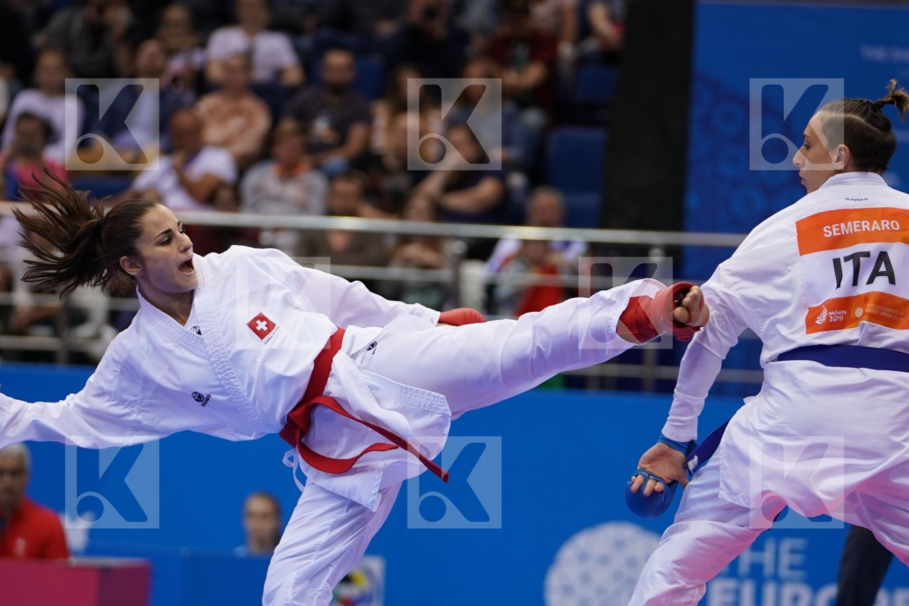 QUIRICI ELENA (SWITZERLAND) Vs SEMERARO SILVIA (ITALY) in Senior Kumite -68 Kg - semi-final Bout