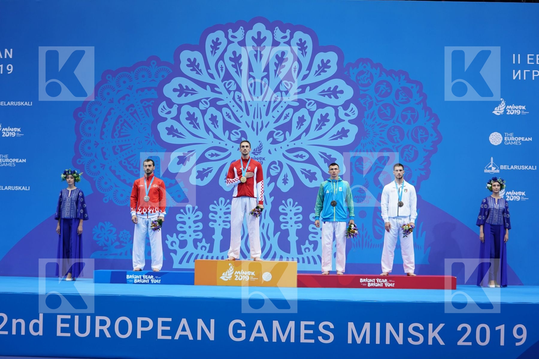 KVESIC IVAN (CROATIA), AKTAS UGUR (TURKEY), MARTINA MICHELE (ITALY), CHOBOTAR VALERII (UKRAINE) in Senior Kumite -84 Kg - podium ceremony