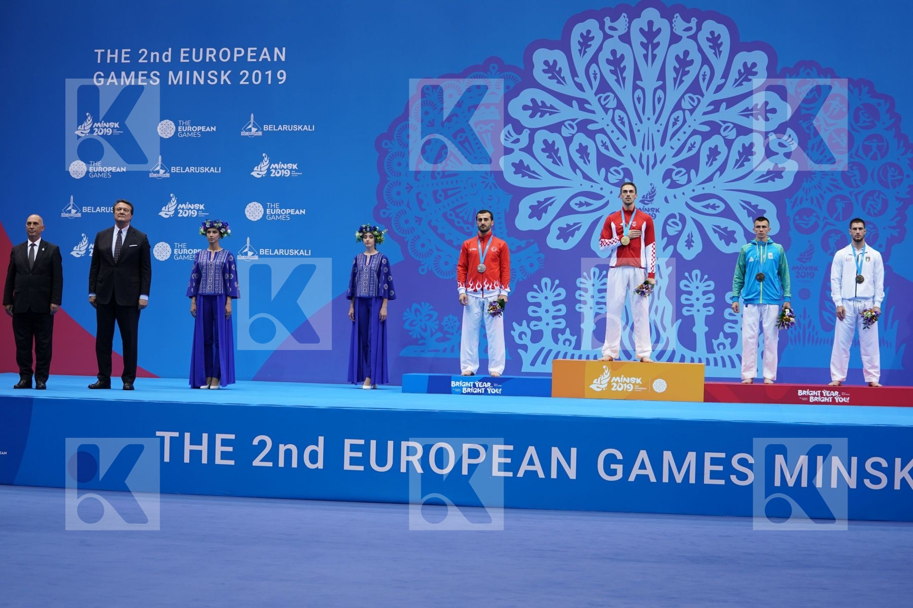 KVESIC IVAN (CROATIA), AKTAS UGUR (TURKEY), MARTINA MICHELE (ITALY), CHOBOTAR VALERII (UKRAINE) in Senior Kumite -84 Kg - podium ceremony