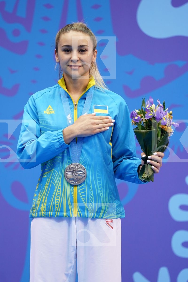 TERLIUGA ANZHELIKA (UKRAINE) in Senior Kumite -55 Kg - podium ceremony