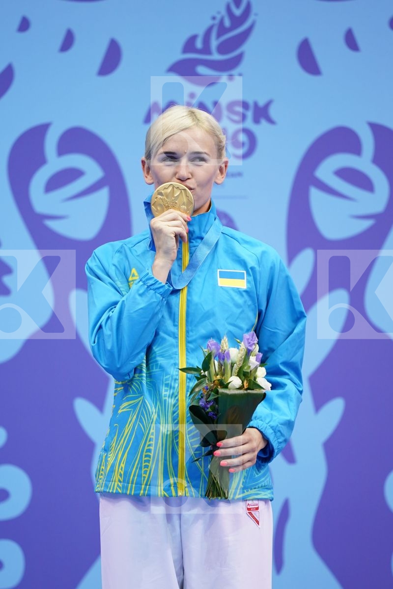 SEROGINA ANITA (UKRAINE) in Senior Kumite -61 Kg - podium ceremony