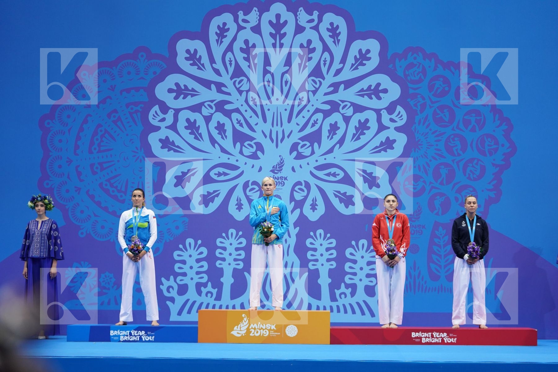 SEROGINA ANITA (UKRAINE), RISTIC TJASA (SLOVENIA), PHILIPPE GWENDOLINE (FRANCE), COBAN MERVE (TURKEY) in Senior Kumite -61 Kg - podium ceremony