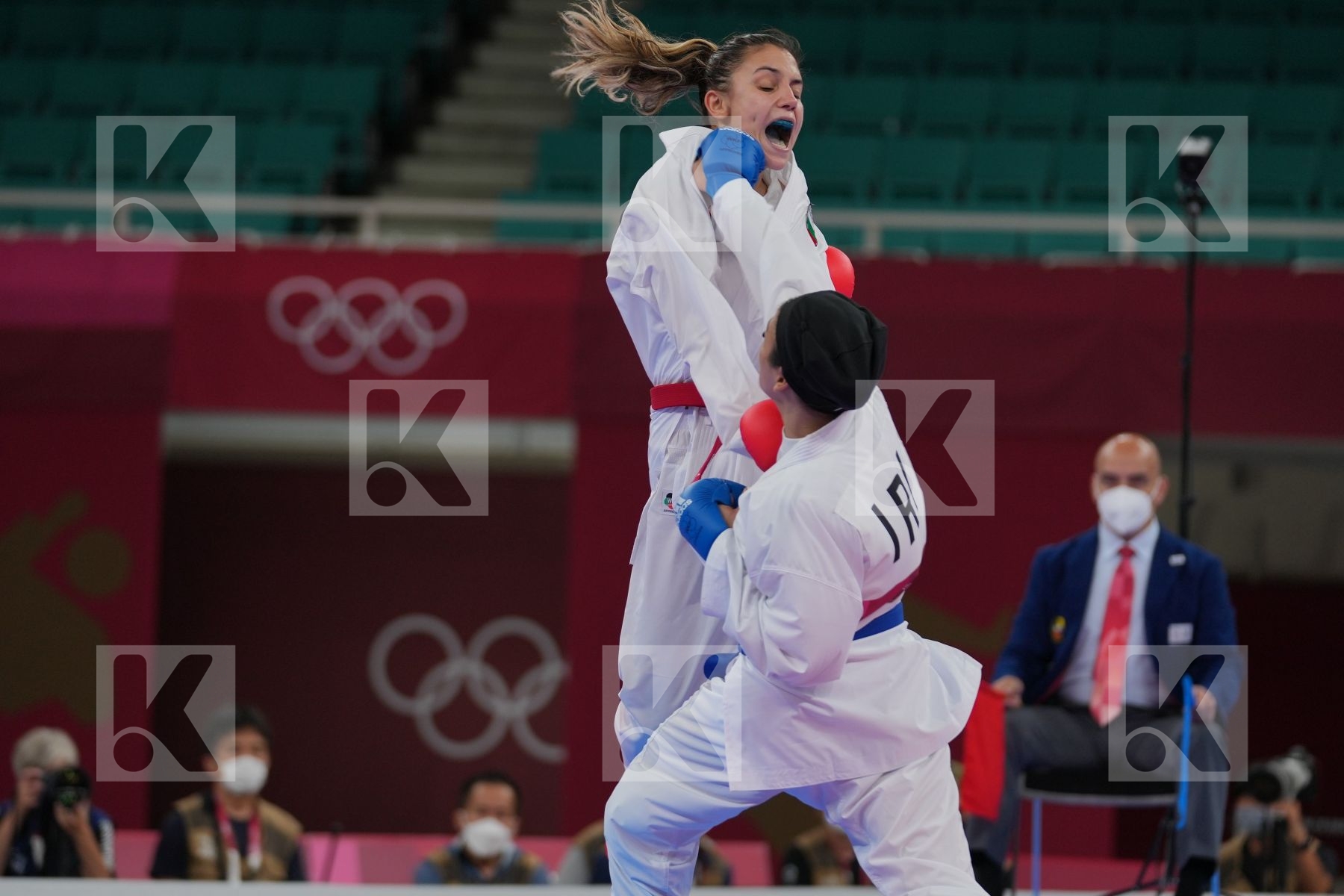 Goranova Ivet (Bulgaria) - Kumite Female -55kg, Bahmanyar Sara (Islamic Republic of Iran) - Kumite Female -55kg in Senior Kumite -55 Kg - Round Robin bout