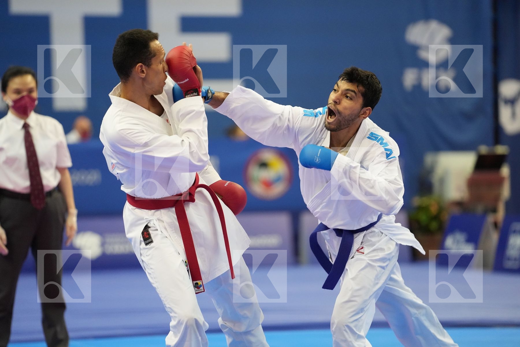 ALMASATFA ABDEL RAHMAN (JORDAN), TADISSI YVES MARTIAL (HUNGARY) in Olympic Category - Kumite Male -67 KG - Round Robin bout