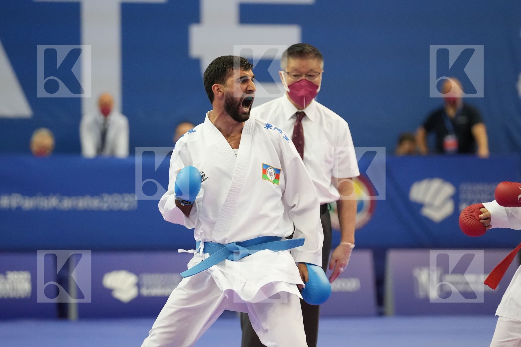 SAMDAN ERAY (TURKEY), FARZALIYEV FIRDOVSI (AZERBAIJAN) in Olympic Category - Kumite Male -67 KG - Round Robin bout