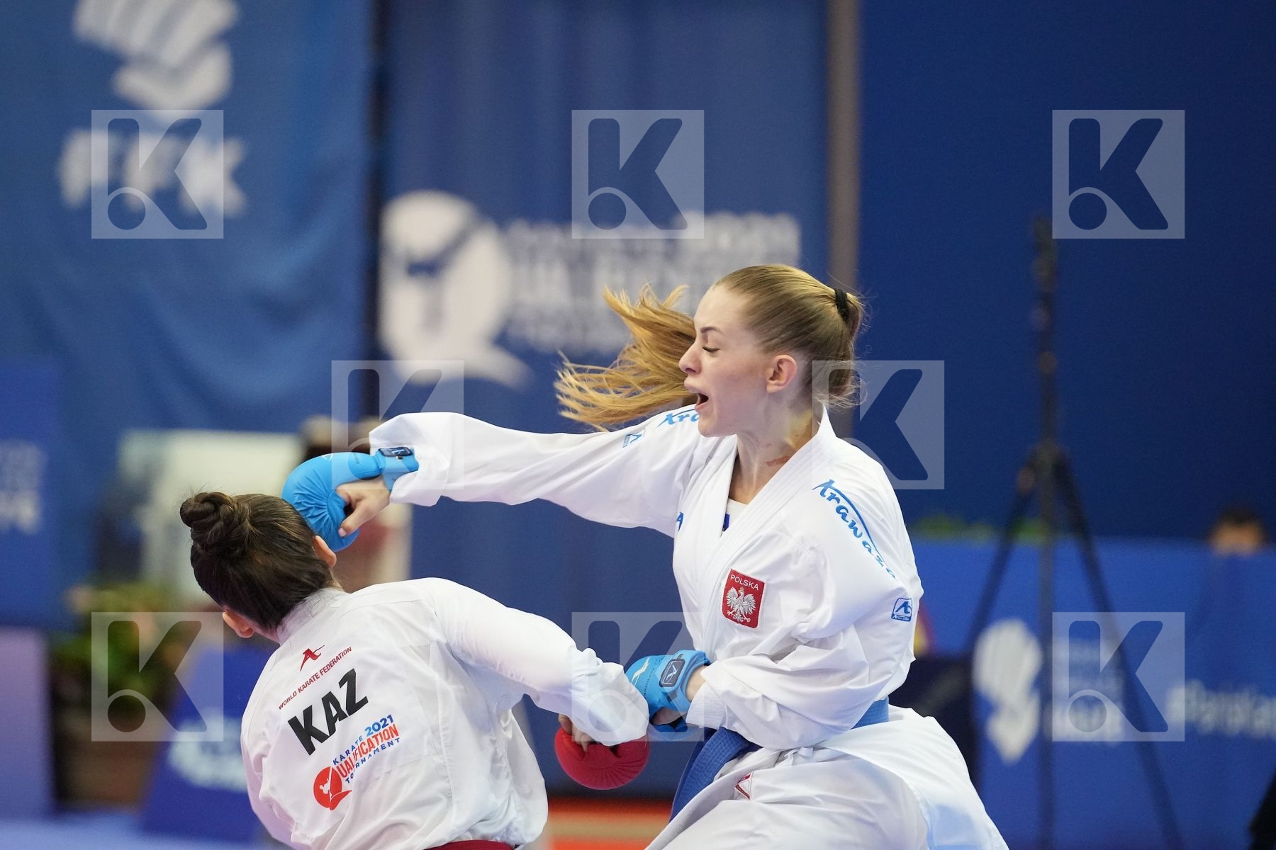 ZHANGBYRBAY MOLDIR (KAZAKHSTAN), BANASZCZYK DOROTA (POLAND) in Olympic Category - Kumite Female -55 KG - Round Robin bout