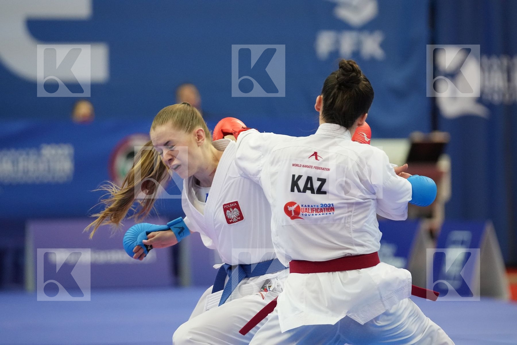 ZHANGBYRBAY MOLDIR (KAZAKHSTAN), BANASZCZYK DOROTA (POLAND) in Olympic Category - Kumite Female -55 KG - Round Robin bout
