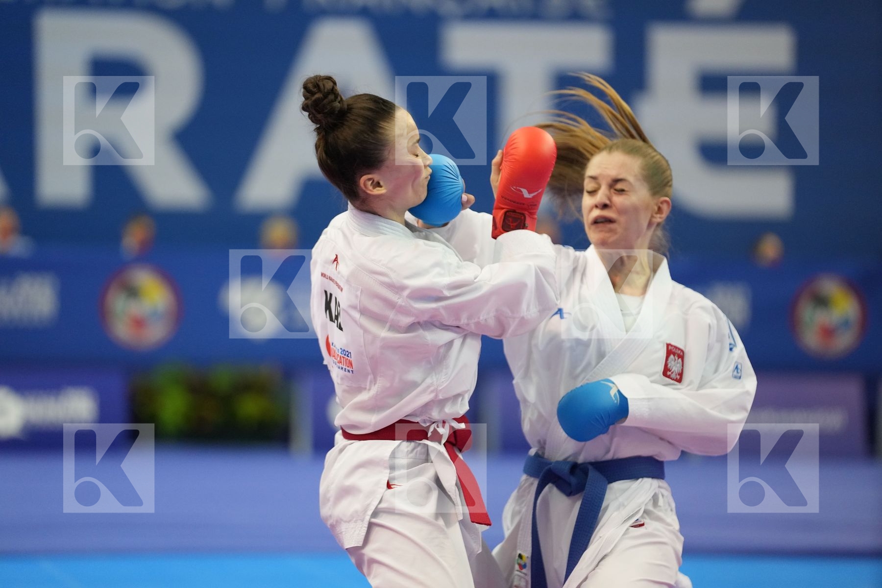 ZHANGBYRBAY MOLDIR (KAZAKHSTAN), BANASZCZYK DOROTA (POLAND) in Olympic Category - Kumite Female -55 KG - Round Robin bout