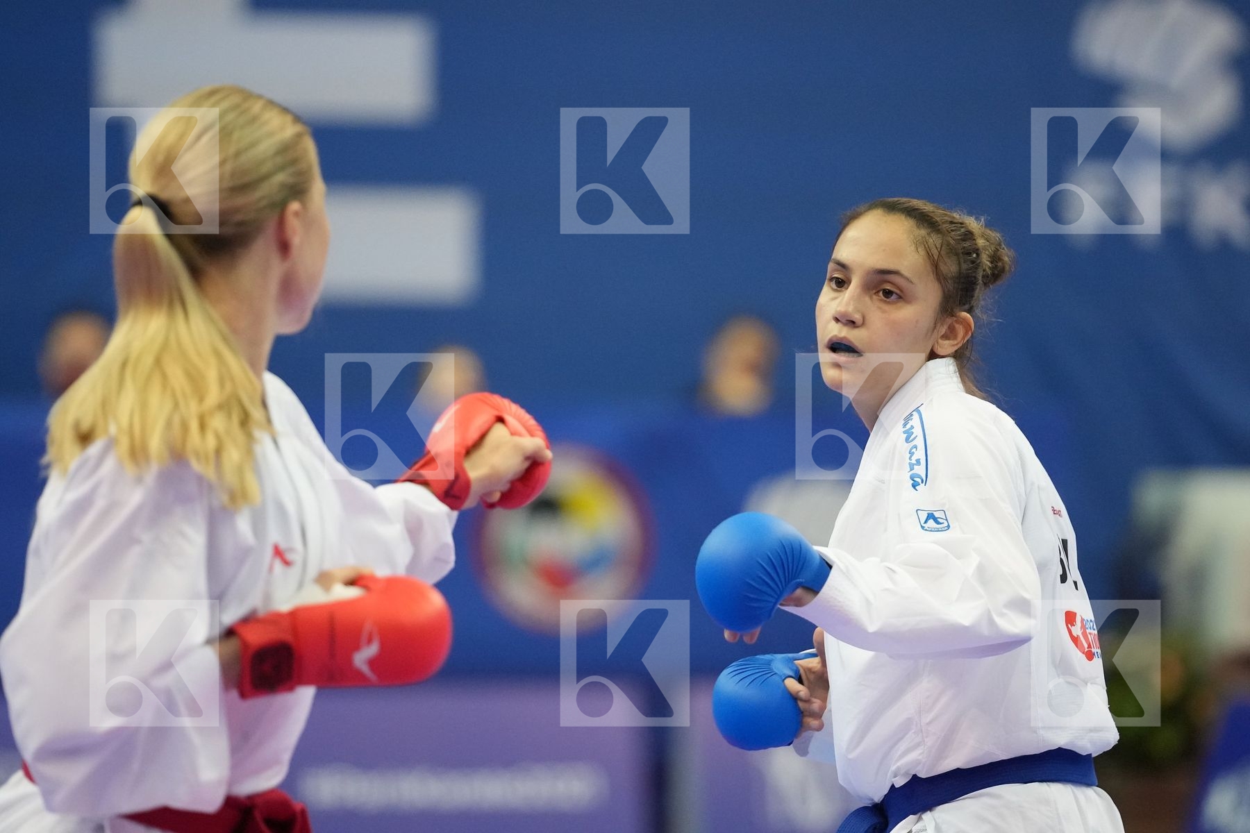 GORANOVA IVET (BULGARIA), CHERNYSHEVA ANNA (RUSSIAN FEDERATION) in Olympic Category - Kumite Female -55 KG - Round Robin bout