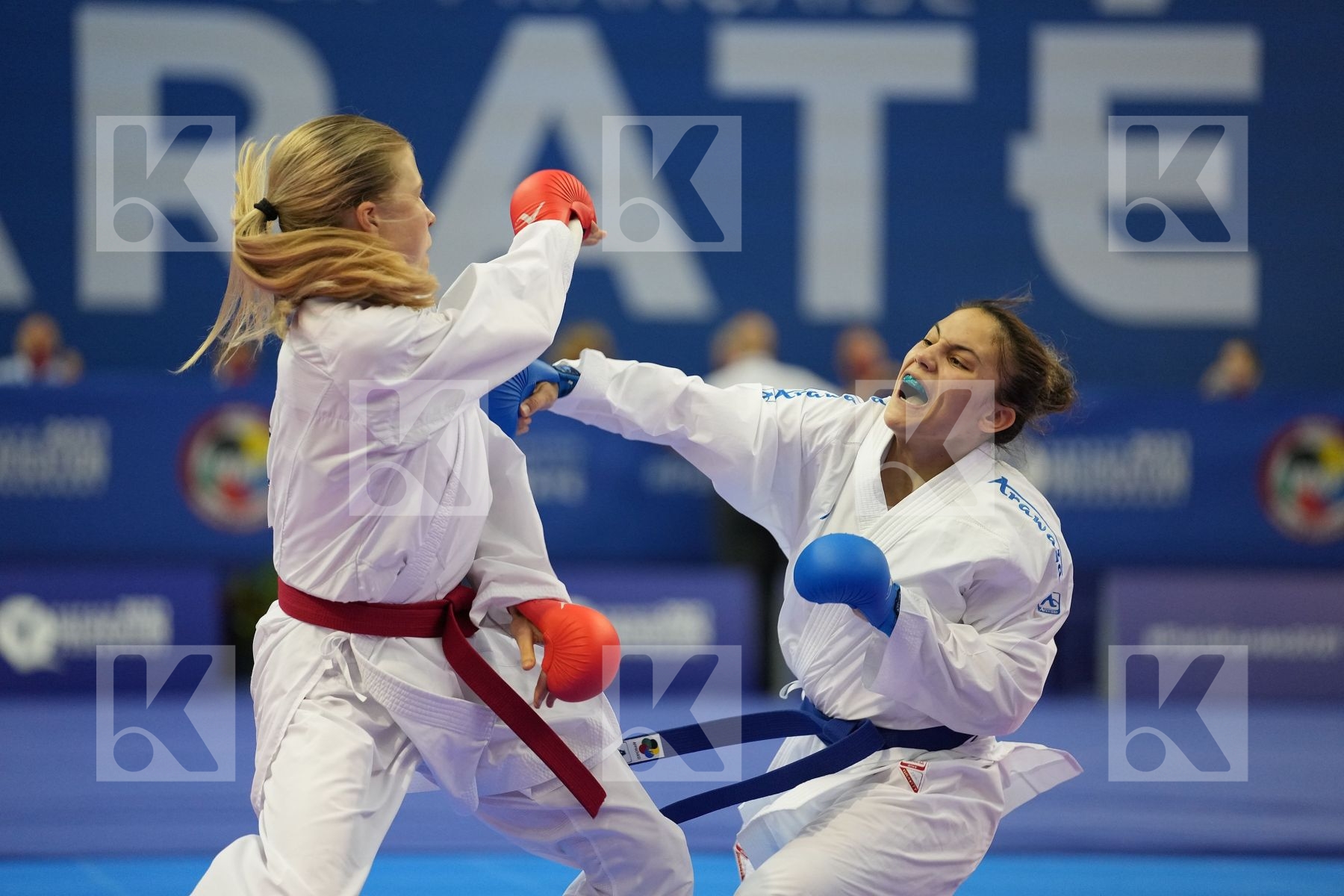 GORANOVA IVET (BULGARIA), CHERNYSHEVA ANNA (RUSSIAN FEDERATION) in Olympic Category - Kumite Female -55 KG - Round Robin bout