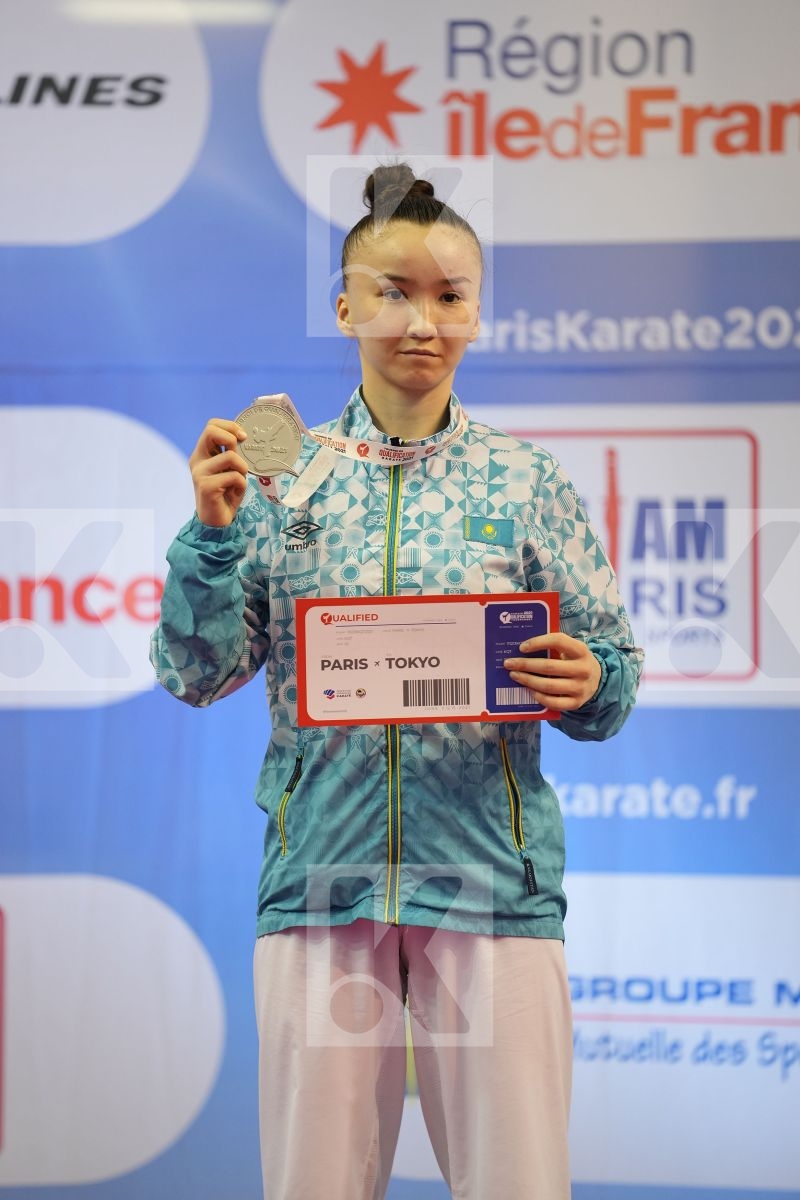 ZHANGBYRBAY MOLDIR (KAZAKHSTAN) in Olympic Category - Kumite Female -55 KG - Podium ceremony