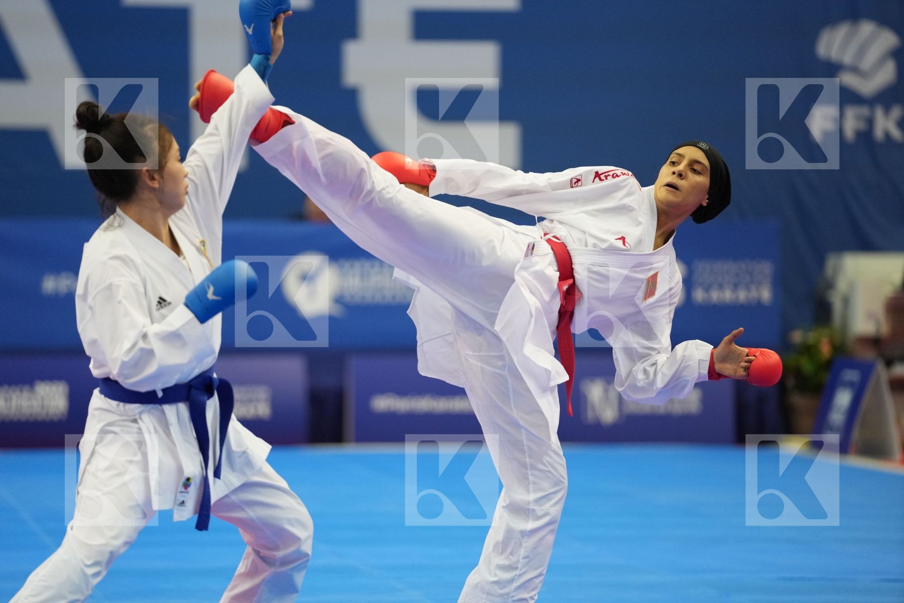 SADINI BTISSAM (MOROCCO), ZAKHAROVA SABINA (KAZAKHSTAN) in Olympic Category - Kumite Female -61 KG - Round Robin bout
