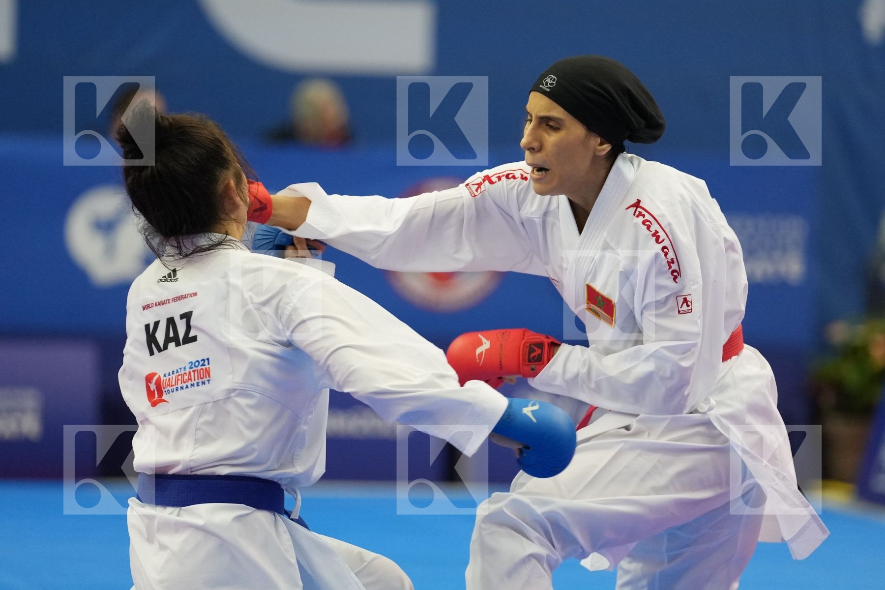 SADINI BTISSAM (MOROCCO), ZAKHAROVA SABINA (KAZAKHSTAN) in Olympic Category - Kumite Female -61 KG - Round Robin bout