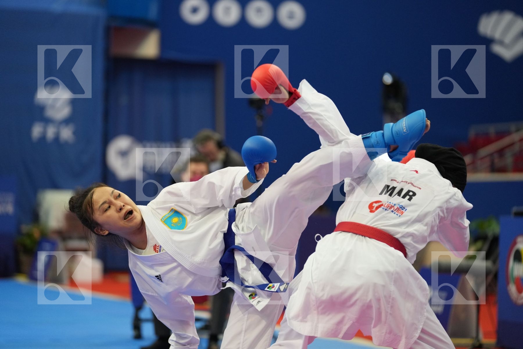 SADINI BTISSAM (MOROCCO), ZAKHAROVA SABINA (KAZAKHSTAN) in Olympic Category - Kumite Female -61 KG - Round Robin bout