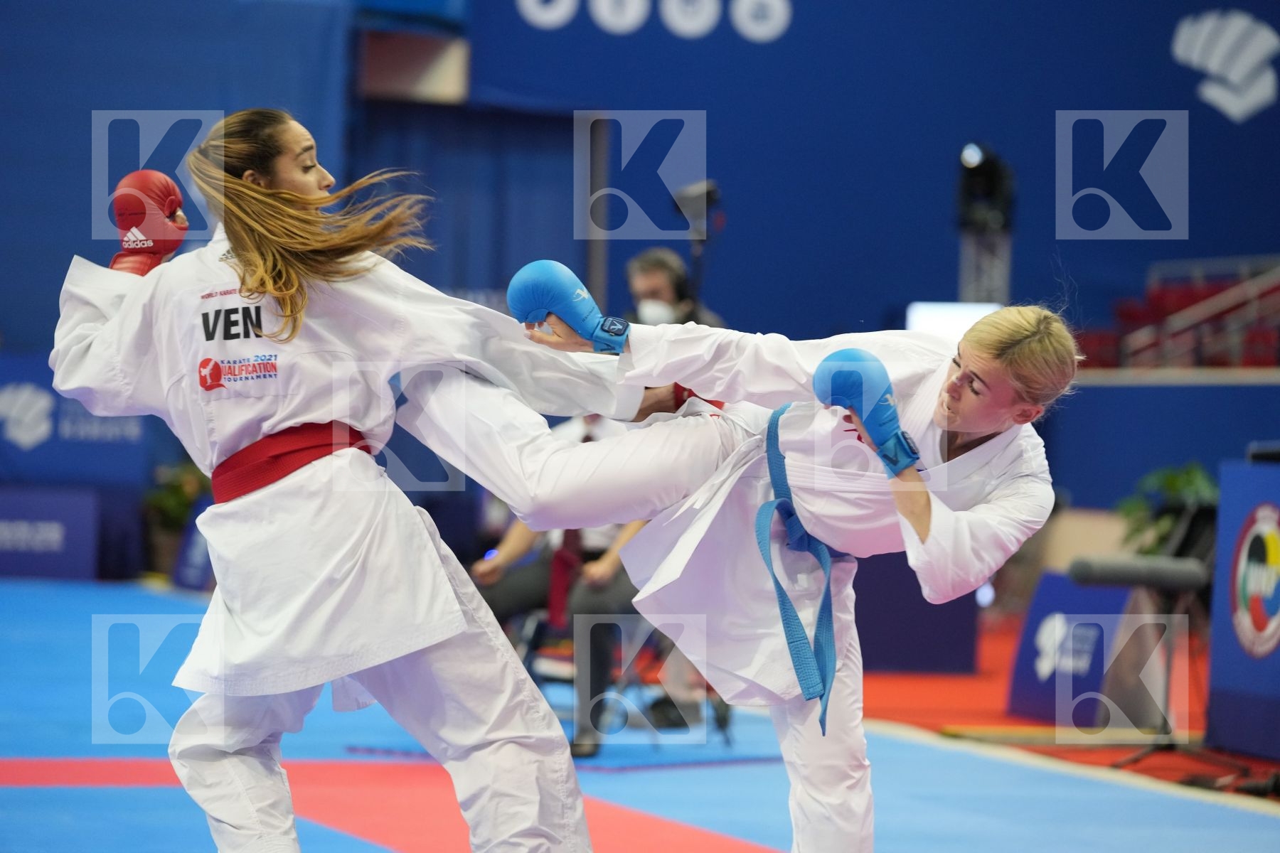 SEROGINA ANITA (UKRAINE), GARCES SEQUERA CLAUDYMAR (VENEZUELA) in Olympic Category - Kumite Female -61 KG - Round Robin bout