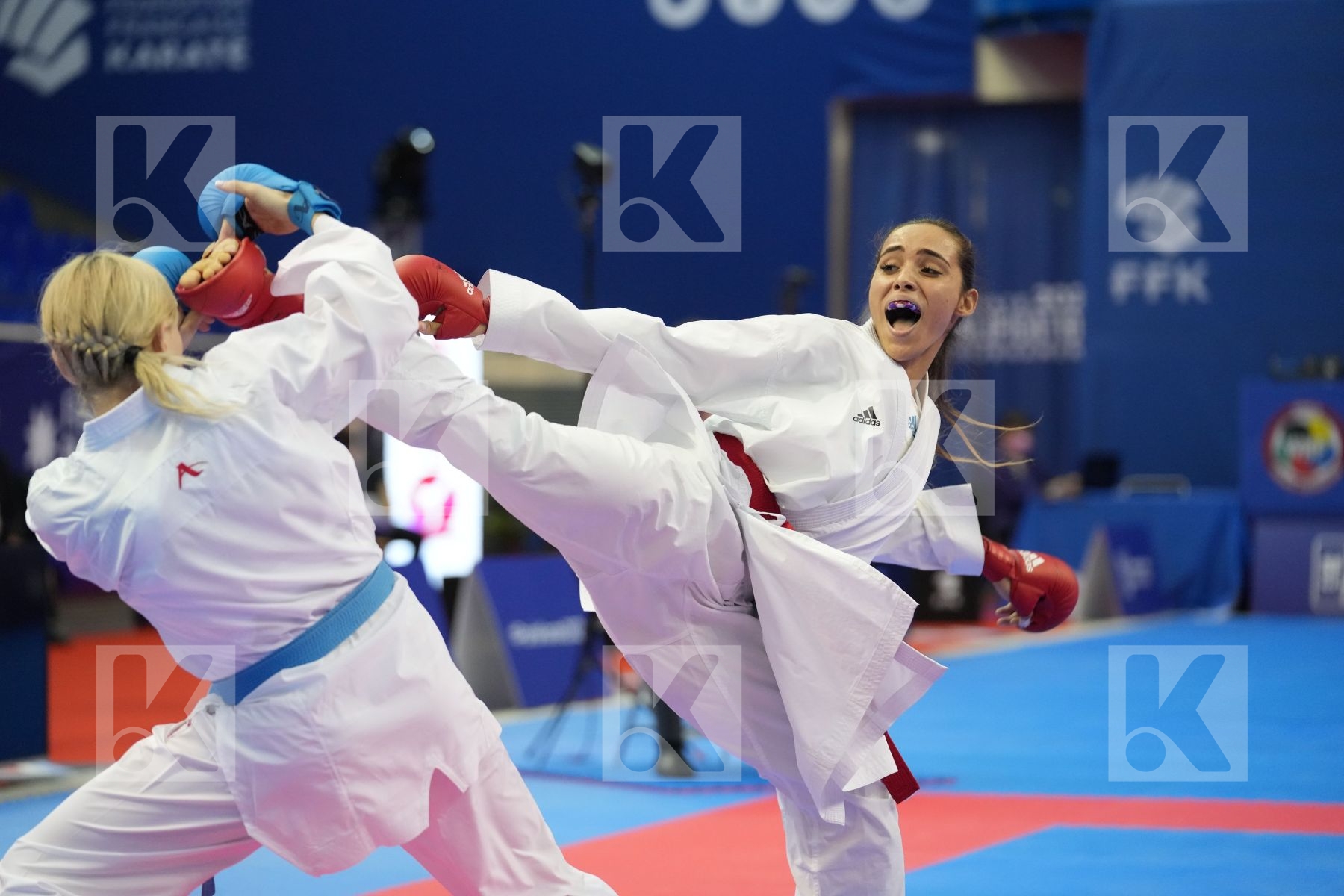 SEROGINA ANITA (UKRAINE), GARCES SEQUERA CLAUDYMAR (VENEZUELA) in Olympic Category - Kumite Female -61 KG - Round Robin bout