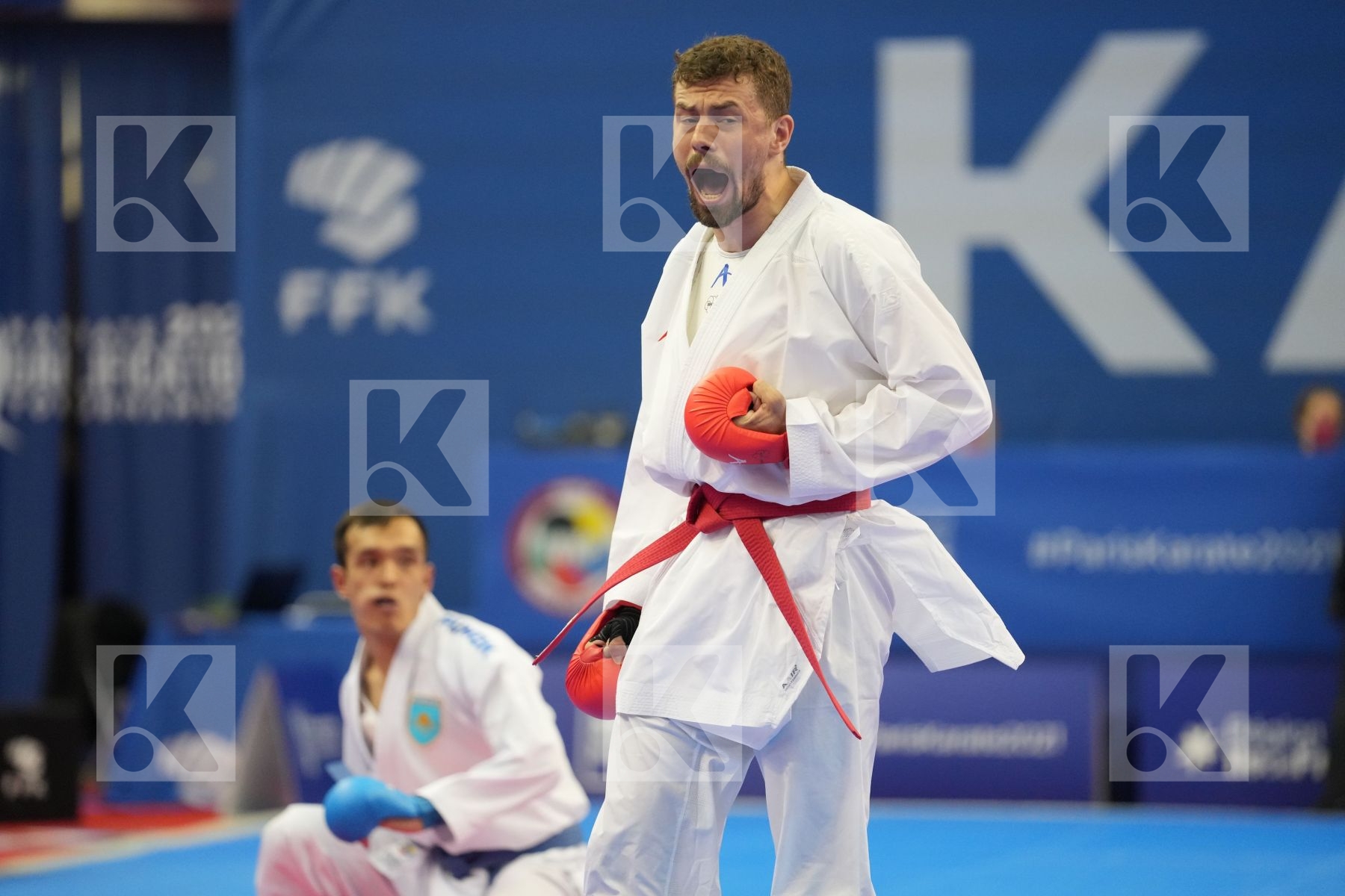 AZHIKANOV NURKANAT (KAZAKHSTAN), HARSPATAKI KAROLY GABOR (HUNGARY) in Olympic Category - Kumite Male -75 KG - Round Robin bout