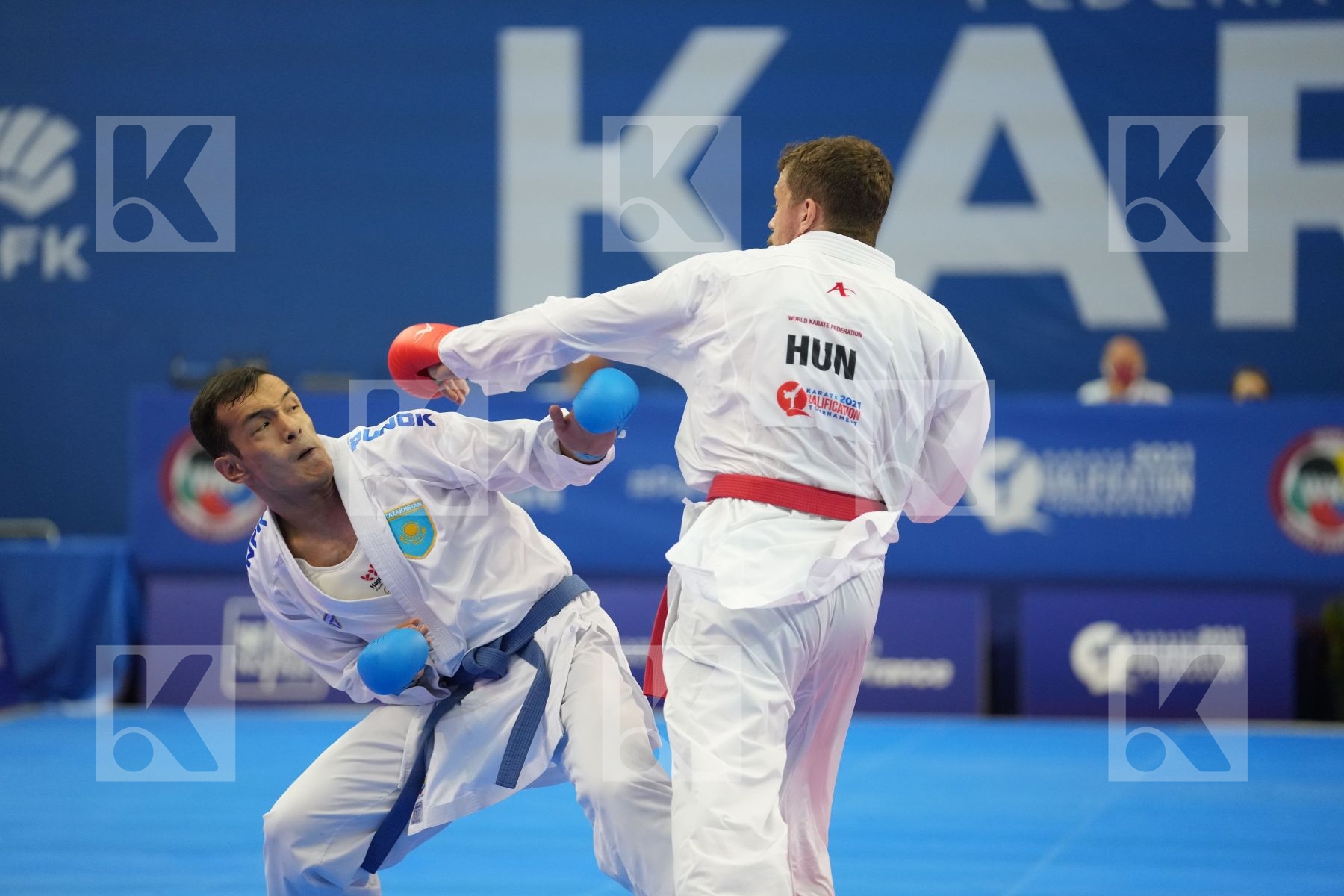AZHIKANOV NURKANAT (KAZAKHSTAN), HARSPATAKI KAROLY GABOR (HUNGARY) in Olympic Category - Kumite Male -75 KG - Round Robin bout