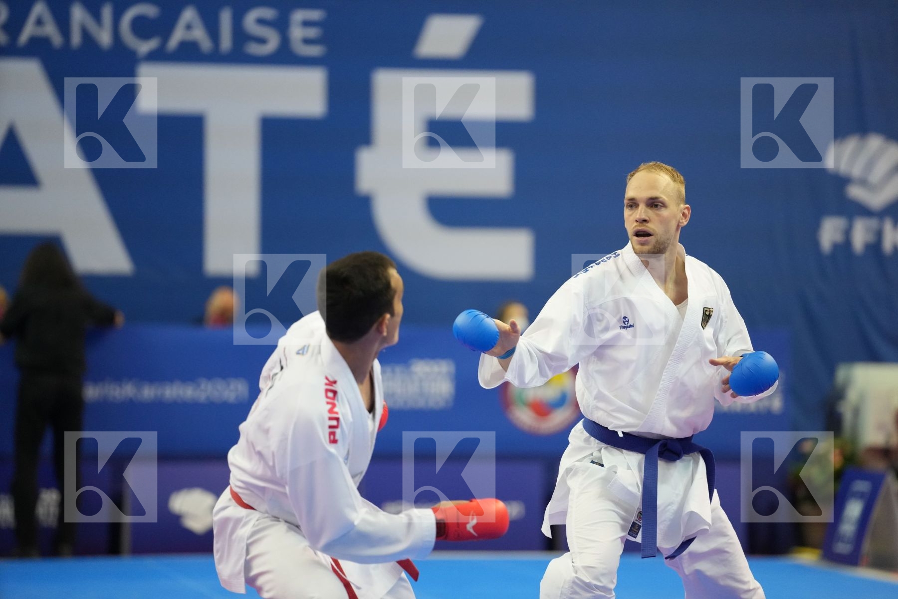 AZHIKANOV NURKANAT (KAZAKHSTAN), BITSCH NOAH (GERMANY) in Olympic Category - Kumite Male -75 KG - Round Robin bout