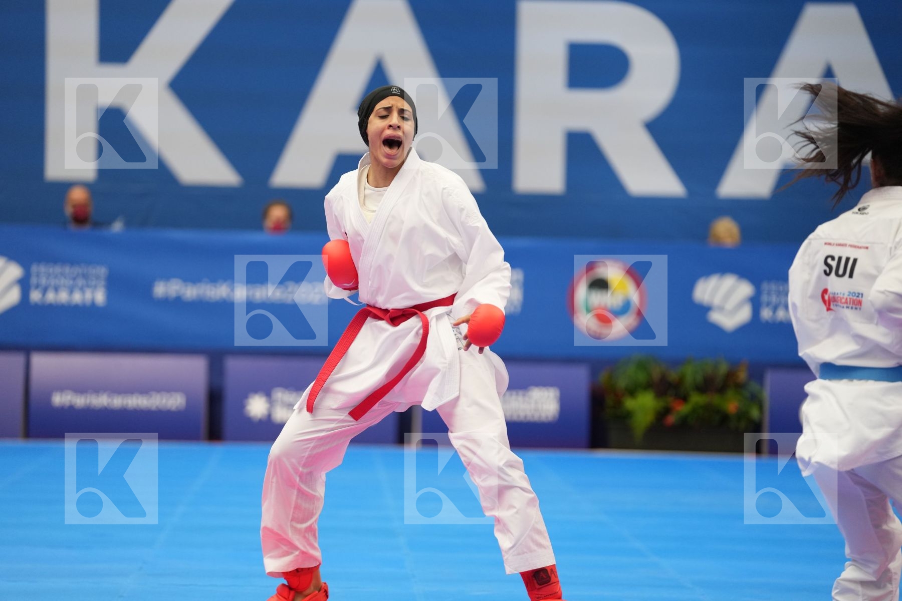 QUIRICI ELENA (SWITZERLAND), ABDELAZIZ FERYAL (EGYPT) in Olympic Category - Kumite Female 61+ KG - Round Robin bout