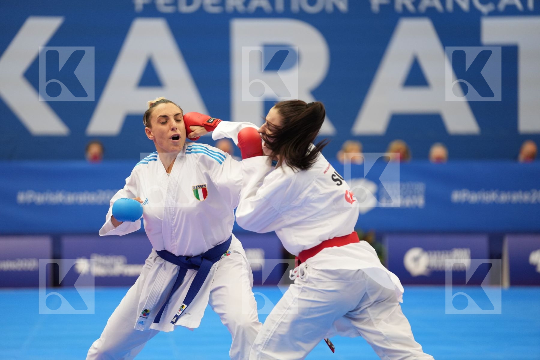 QUIRICI ELENA (SWITZERLAND), SEMERARO SILVIA (ITALY) in Olympic Category - Kumite Female 61+ KG - Round Robin bout