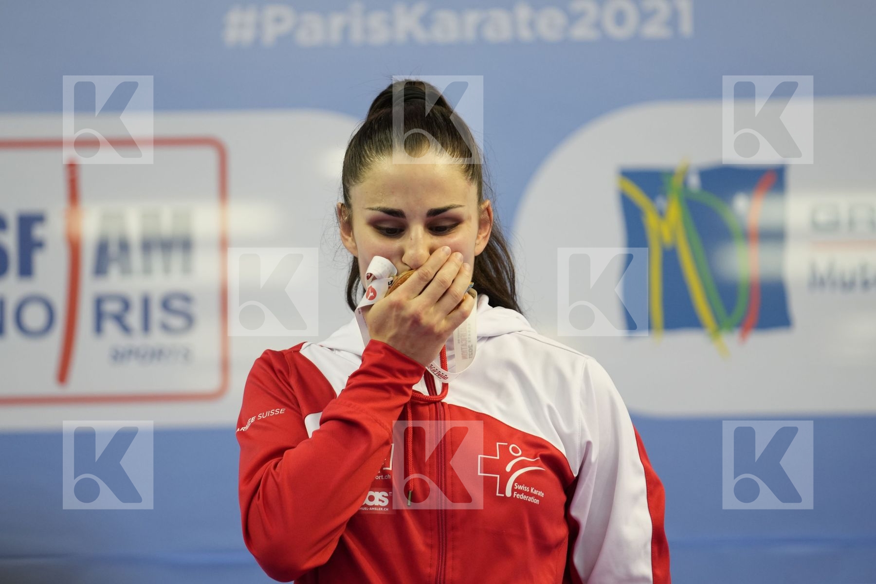 QUIRICI ELENA (SWITZERLAND) in Olympic Category - Kumite Female 61+ KG - podium ceremony