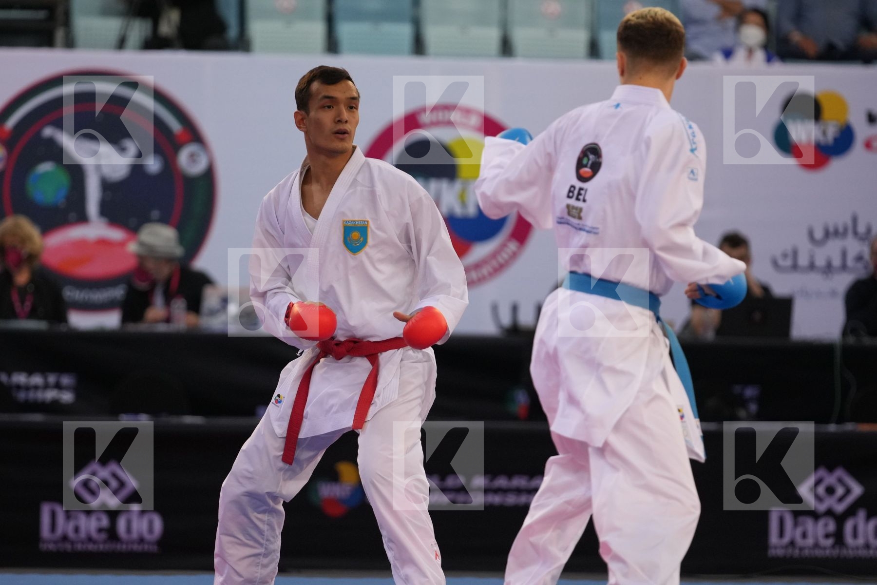 AZHIKANOV NURKANAT (KAZAKHSTAN) vs MAHAUDEN QUENTIN (BELGIUM) in Male Kumite -75 Kg - bronze bout