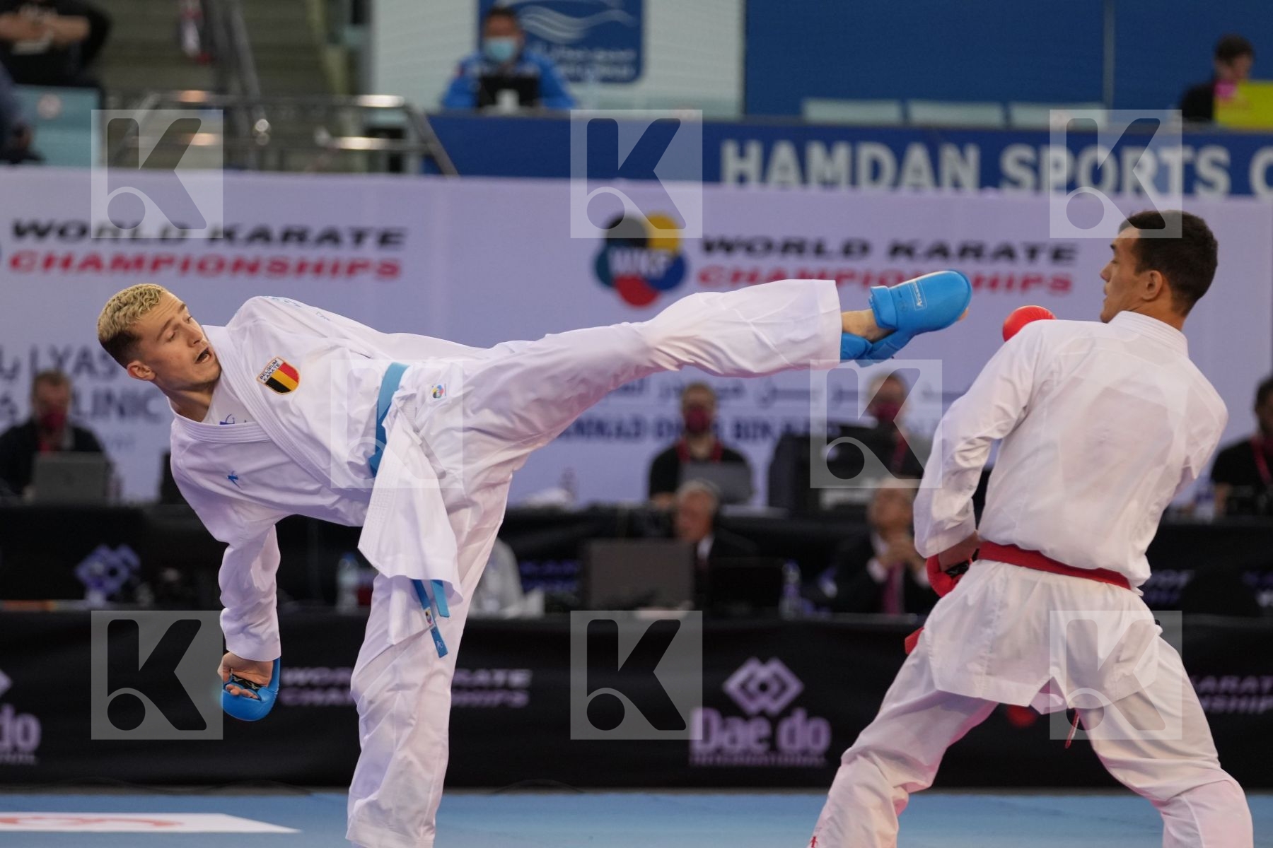 AZHIKANOV NURKANAT (KAZAKHSTAN) vs MAHAUDEN QUENTIN (BELGIUM) in Male Kumite -75 Kg - bronze bout