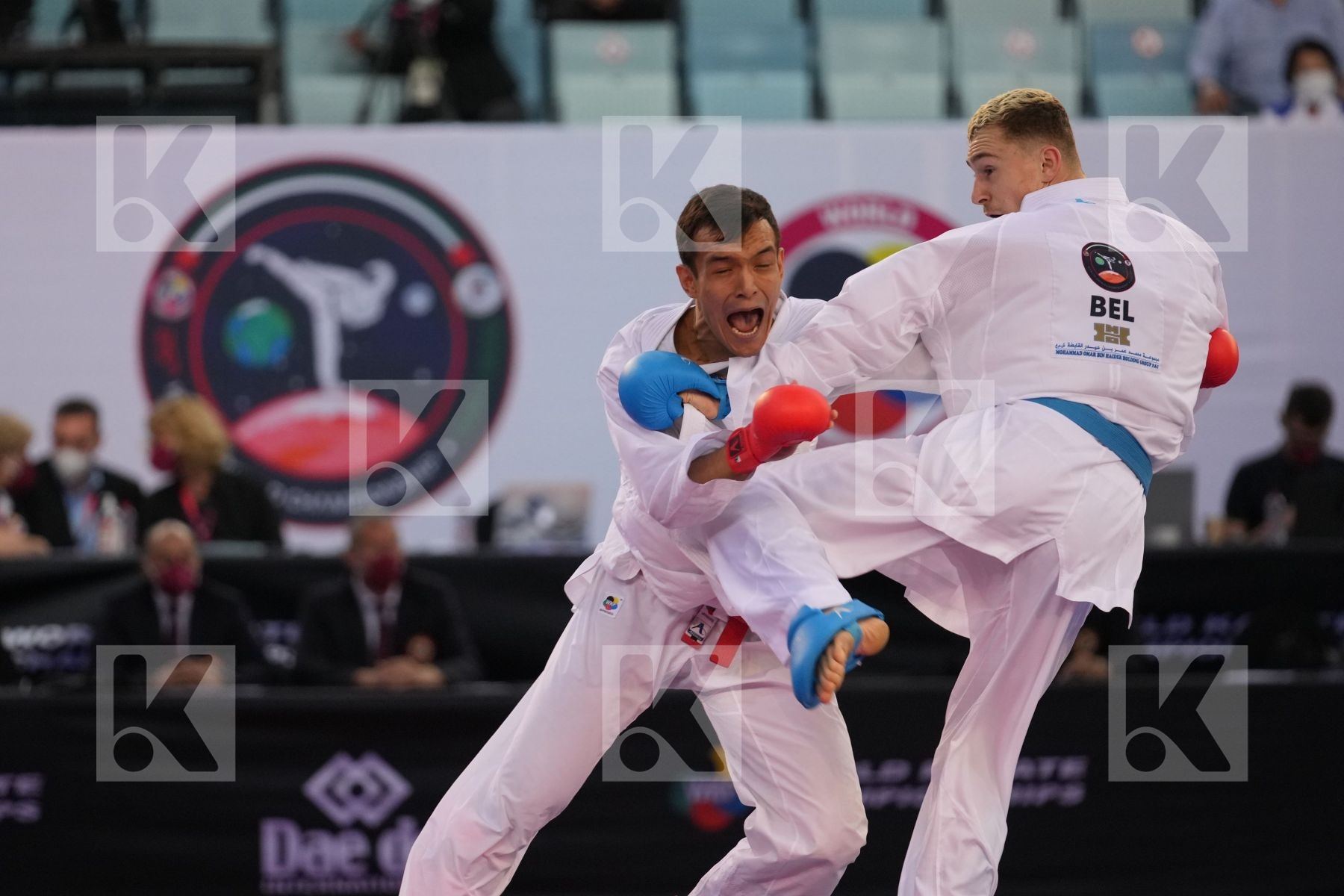 AZHIKANOV NURKANAT (KAZAKHSTAN) vs MAHAUDEN QUENTIN (BELGIUM) in Male Kumite -75 Kg - bronze bout