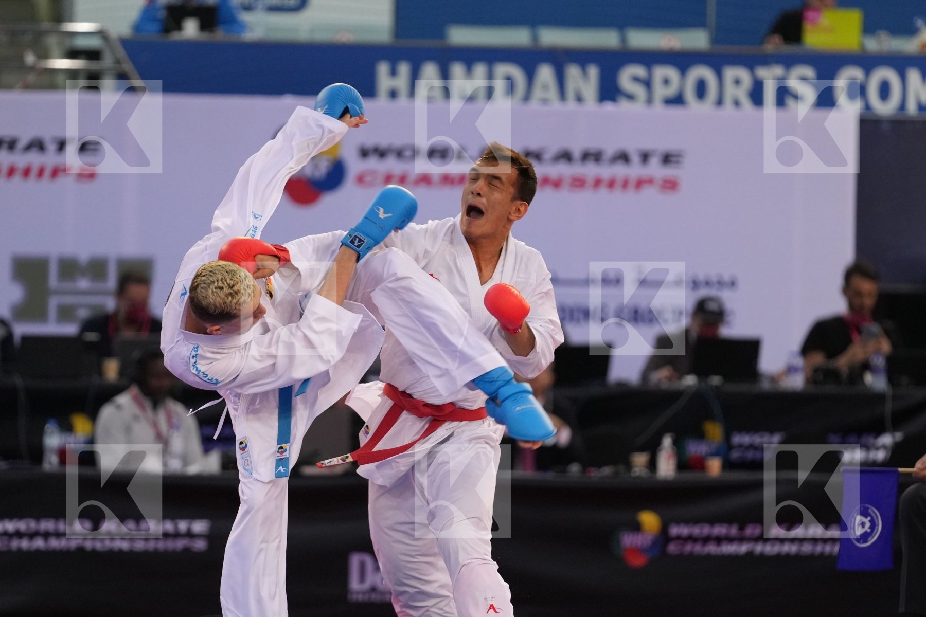 AZHIKANOV NURKANAT (KAZAKHSTAN) vs MAHAUDEN QUENTIN (BELGIUM) in Male Kumite -75 Kg - bronze bout