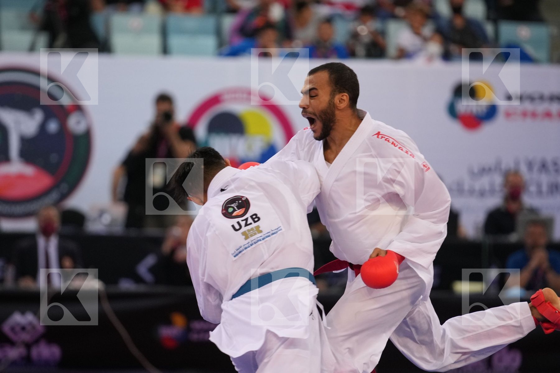 ABDELAZIZ ABDALLA MAMDUH (EGYPT) vs OTABOLAEV DASTONBEK (UZBEKISTAN) in Male Kumite -75 Kg - final bout