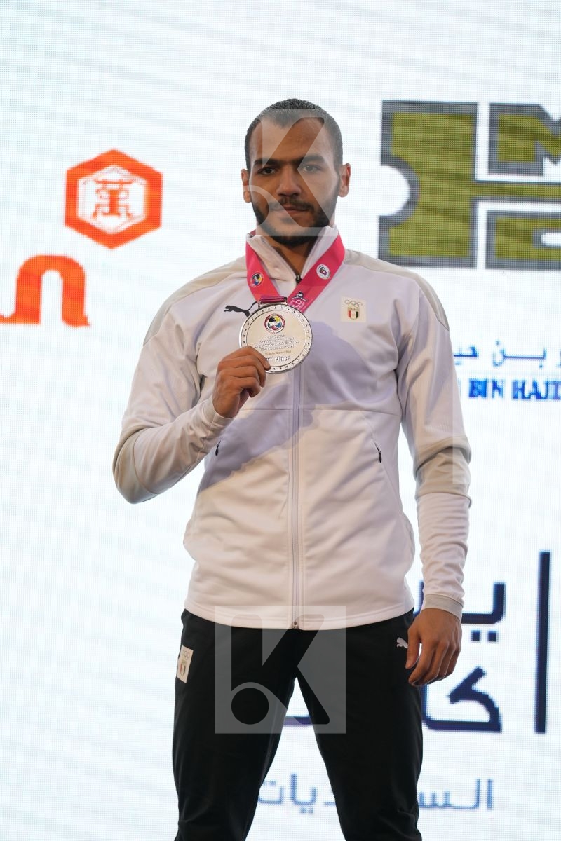 ABDELAZIZ ABDALLA MAMDUH (EGYPT) in Male Kumite -75 Kg - podium ceremony