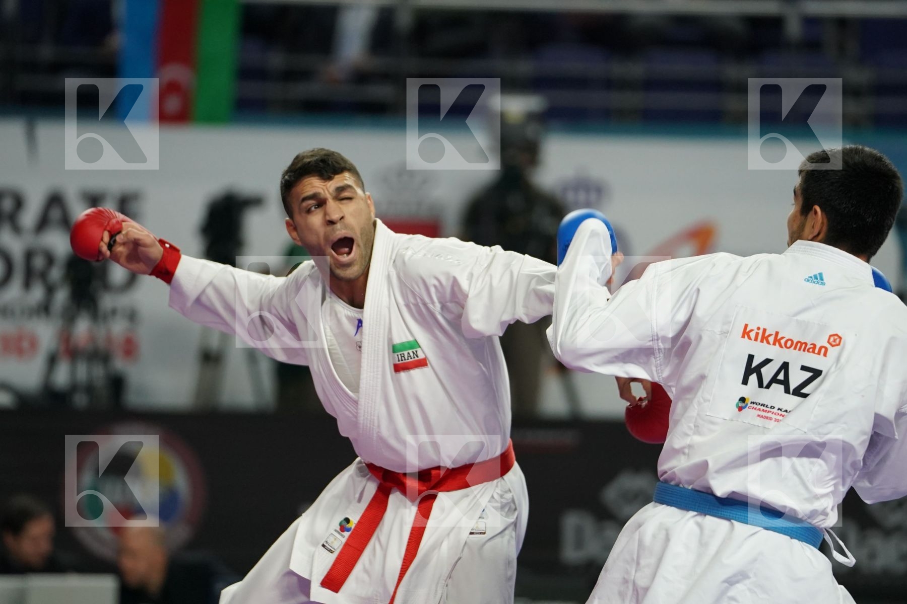 ZABIOLLAH POORSHAB (ISLAMIC REPUBLIC OF IRAN) vs DANIYAR YULDASHEV (KAZAKHSTAN) in Senior Kumite Ð 84 Kg - Bronze bout