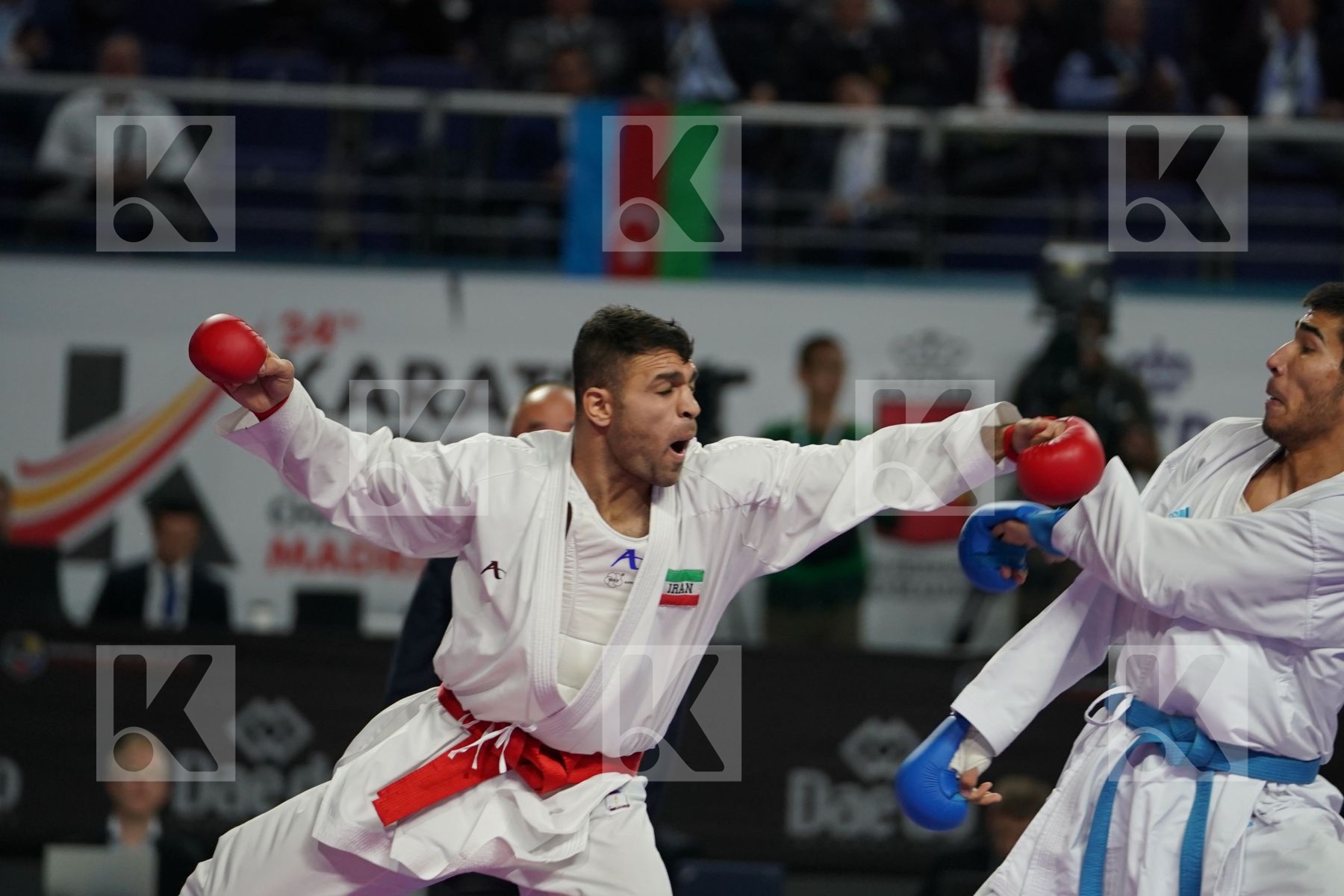 ZABIOLLAH POORSHAB (ISLAMIC REPUBLIC OF IRAN) vs DANIYAR YULDASHEV (KAZAKHSTAN) in Senior Kumite Ð 84 Kg - Bronze bout