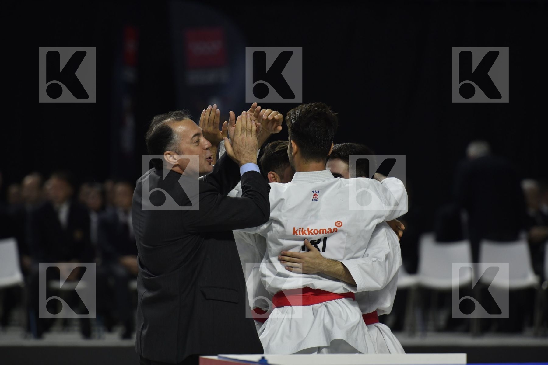 IRAN (DELIKHOUN, SHAHRJERDI, ZAND) vs TURKEY (DURAN, GOKTAS, SOFUOGLU) in Senior Team Male Kata - Bronze bout