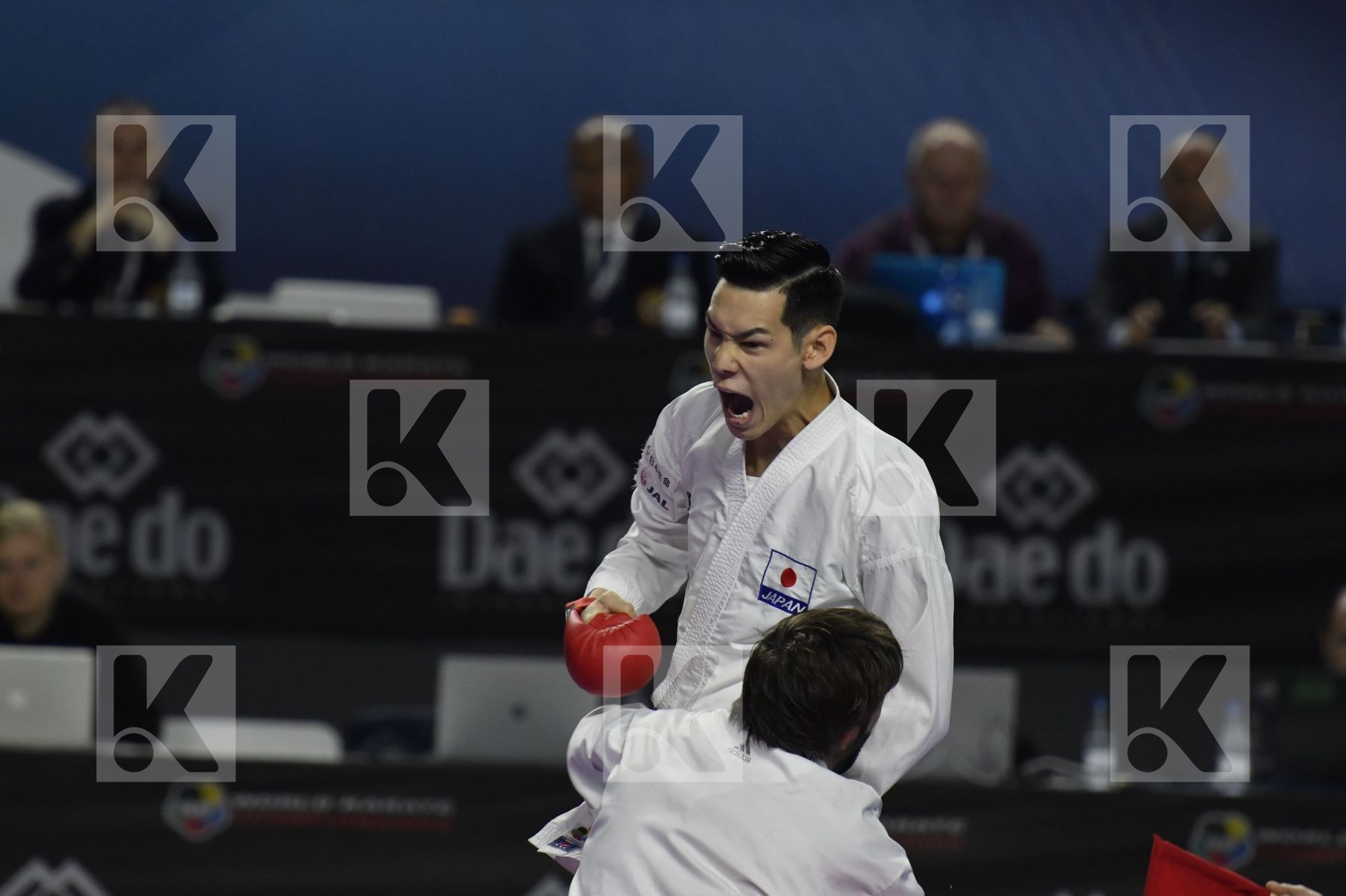 JAPAN (ANDO, ARAGA, KAGAWA, MORI, NISHIMURA, SAKIYAMA, SHIMADA) vs AZERBAIJAN (ABDULLAYEV, AGHALARZADE, AGHAYEV, ATAMOV, GURBANLI, HASANOV, HASANOV) in Senior Team Male Kumite - Bronze bout