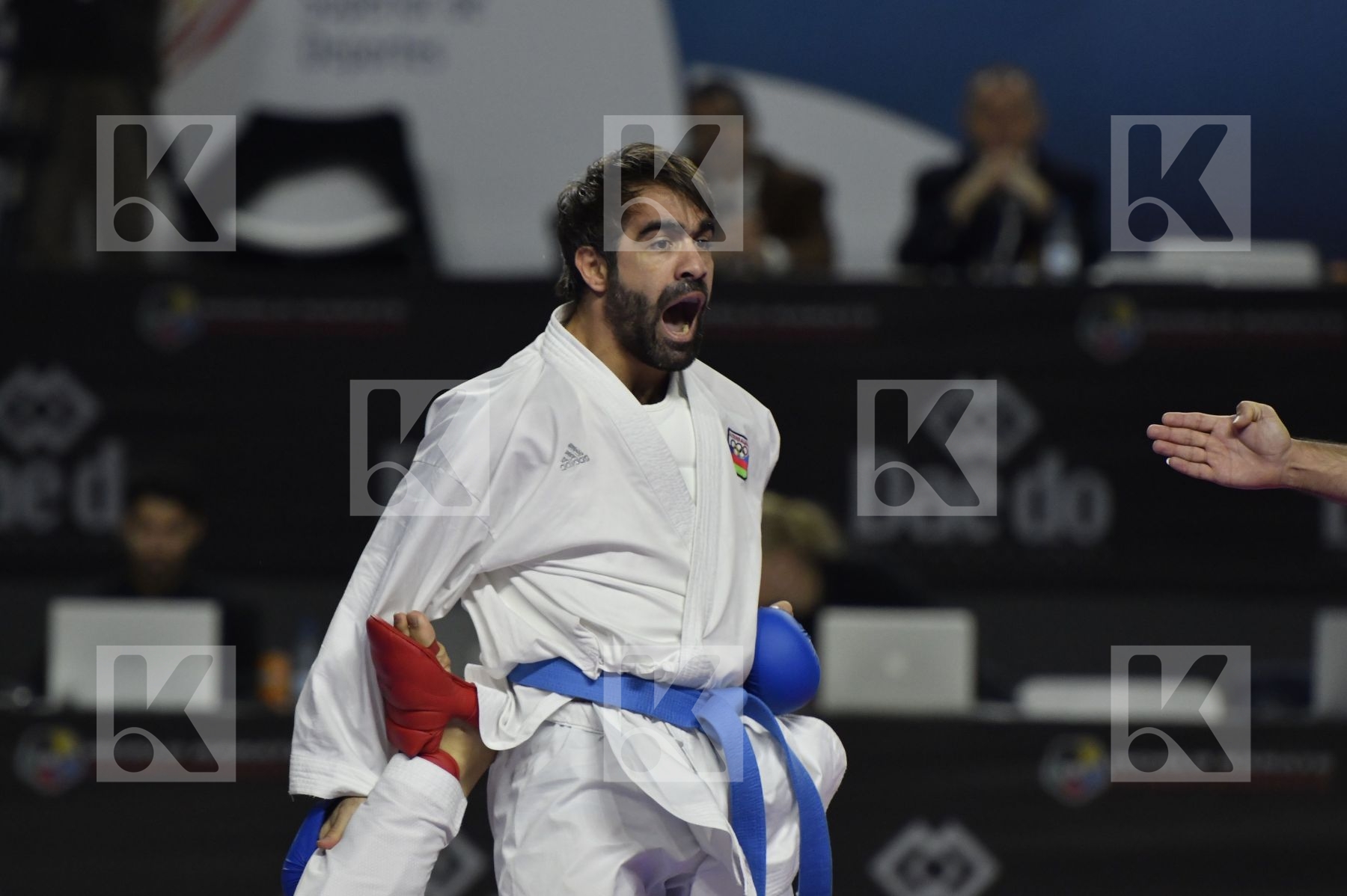 JAPAN (ANDO, ARAGA, KAGAWA, MORI, NISHIMURA, SAKIYAMA, SHIMADA) vs AZERBAIJAN (ABDULLAYEV, AGHALARZADE, AGHAYEV, ATAMOV, GURBANLI, HASANOV, HASANOV) in Senior Team Male Kumite - Bronze bout