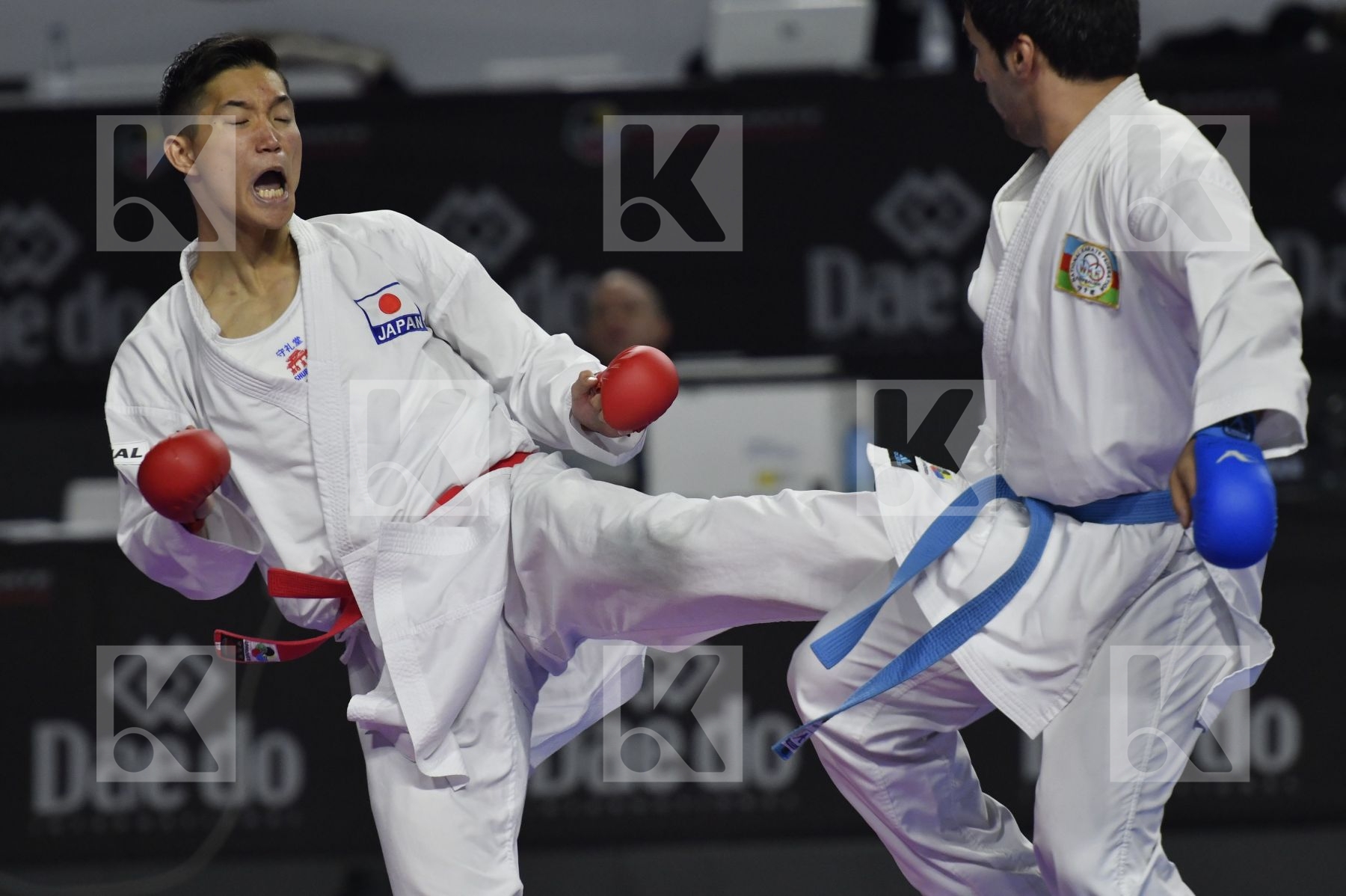 JAPAN (ANDO, ARAGA, KAGAWA, MORI, NISHIMURA, SAKIYAMA, SHIMADA) vs AZERBAIJAN (ABDULLAYEV, AGHALARZADE, AGHAYEV, ATAMOV, GURBANLI, HASANOV, HASANOV) in Senior Team Male Kumite - Bronze bout