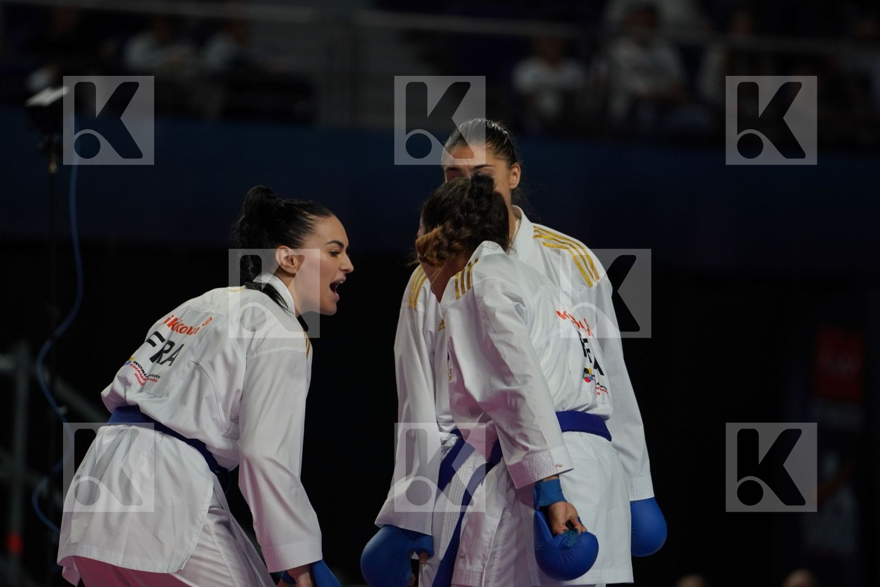 Japan (KAWAMURA, SAITO, SOMEYA, UEKUSA) vs France (AVAZERI, BRITO, HEURTAULT, SIVERT) in Senior Team Female Kumite - Final bout