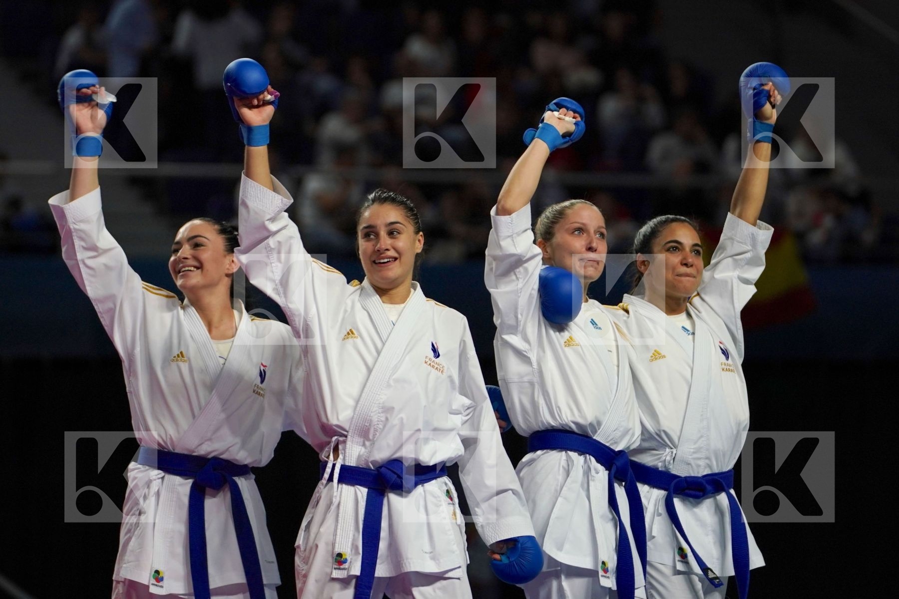 Japan (KAWAMURA, SAITO, SOMEYA, UEKUSA) vs France (AVAZERI, BRITO, HEURTAULT, SIVERT) in Senior Team Female Kumite - Final bout