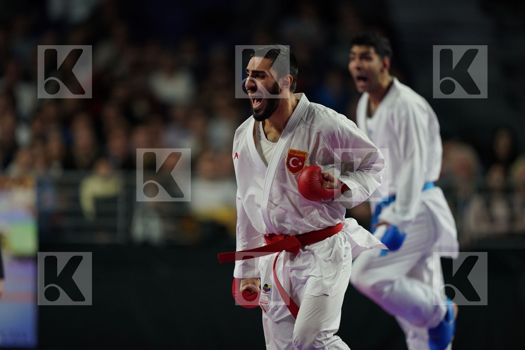 TURKEY (AKTAS, ELTEMUR, GOK, KAPTAN, OZER, UYGUR, YAMANOGLU) vs IRAN (ABAZARI, ASGARI GHONCHEH, ASIABARI, GANJZADEH, HEYDARI, KHODABAKHSHI, POORSHAB) in Senior Team Male Kumite - Final bout