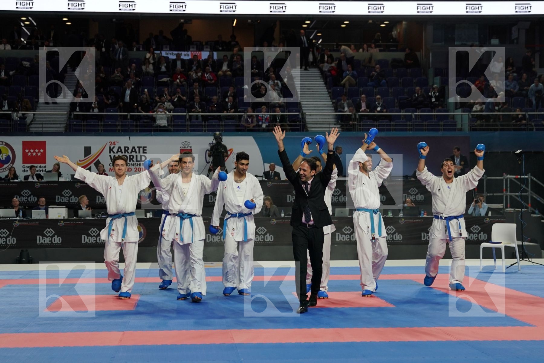 IRAN (ABAZARI, ASGARI GHONCHEH, ASIABARI, GANJZADEH, HEYDARI, KHODABAKHSHI, POORSHAB) in Senior Team Male Kumite - Final bout