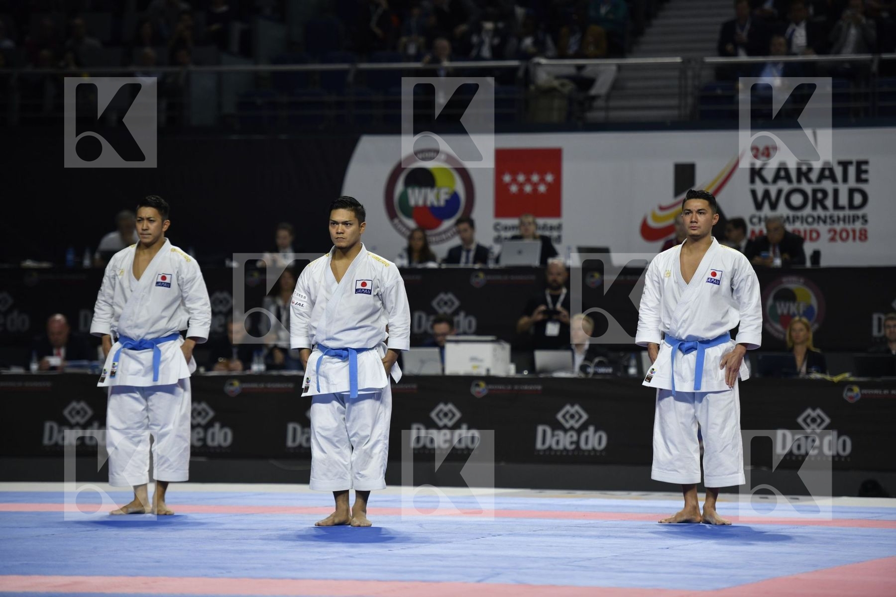 SPAIN (CARBONELL LOPEZ, GALAN LOPEZ, SALAZAR JOVER) vs JAPAN (KINJO, KIYUNA, UEMURA) in Senior Team Male Kata - Final bout