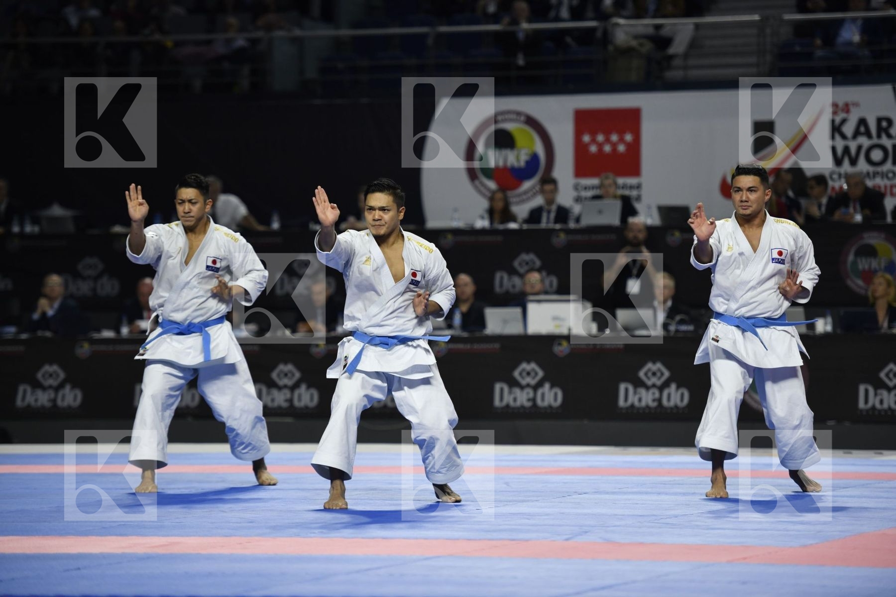 SPAIN (CARBONELL LOPEZ, GALAN LOPEZ, SALAZAR JOVER) vs JAPAN (KINJO, KIYUNA, UEMURA) in Senior Team Male Kata - Final bout